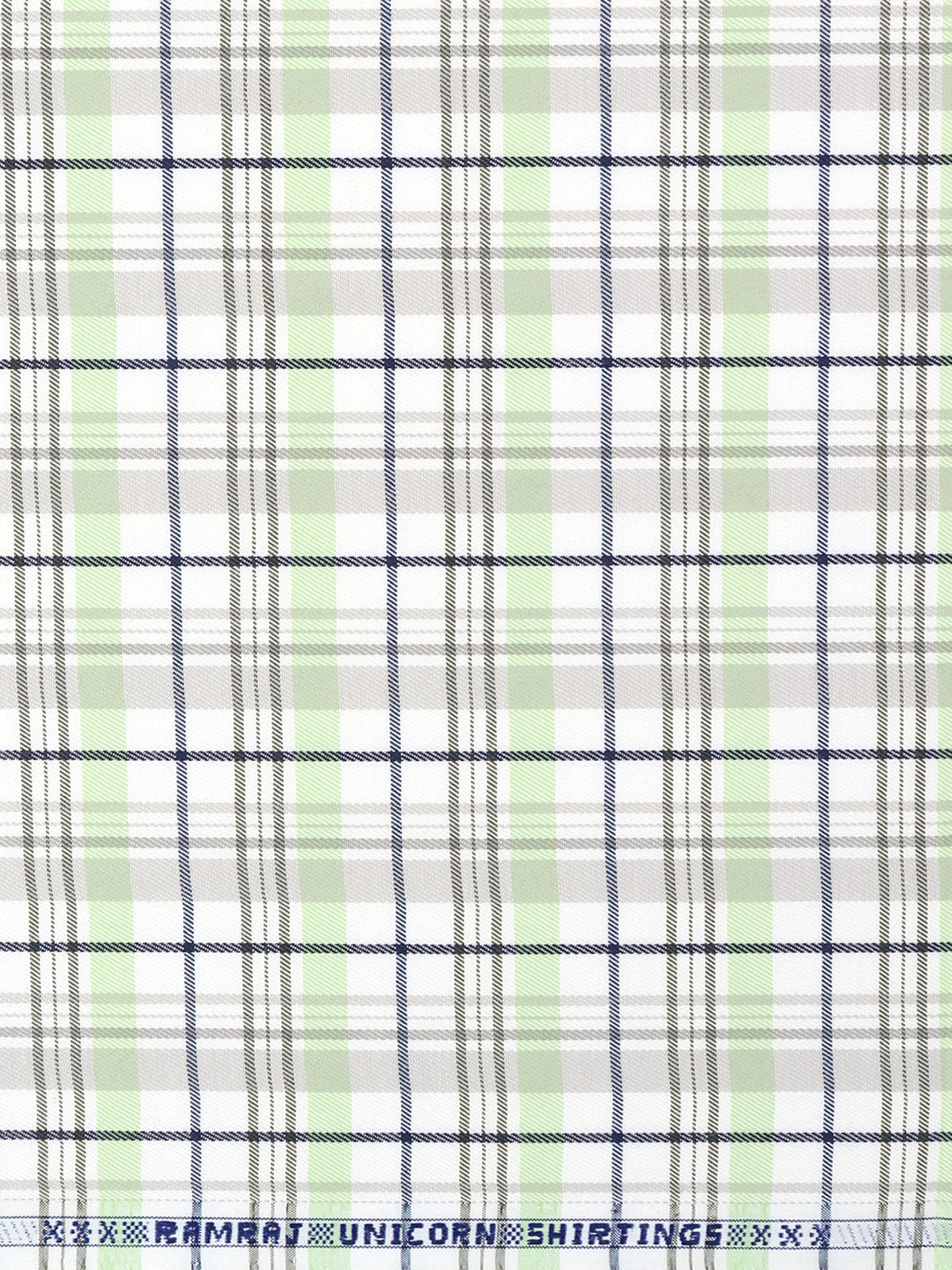 Cotton Rich Checked White with Green Shirt Fabric Elight Gold