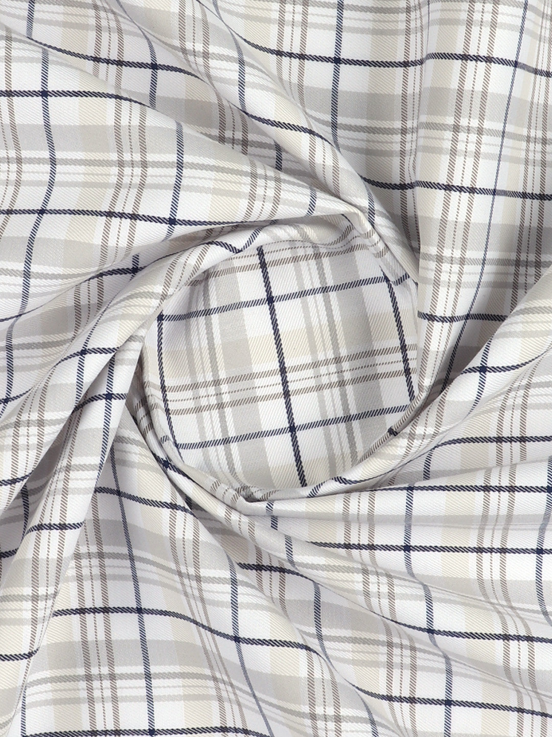 Cotton Rich Checked LT Brown with Blue Shirt Fabric Elight Gold