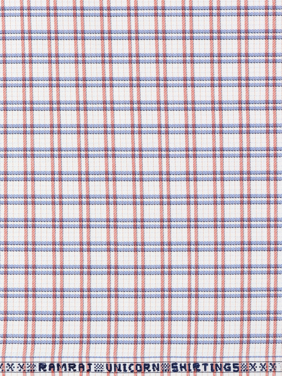 Cotton Rich Checked White with Orange Shirt Fabric Elight Gold