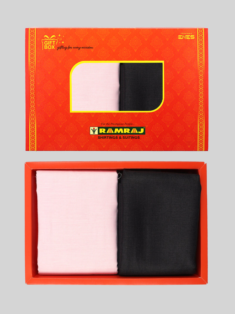 Cotton Plain Pink Shirting & Grey Suiting Gift Box Combo GL84