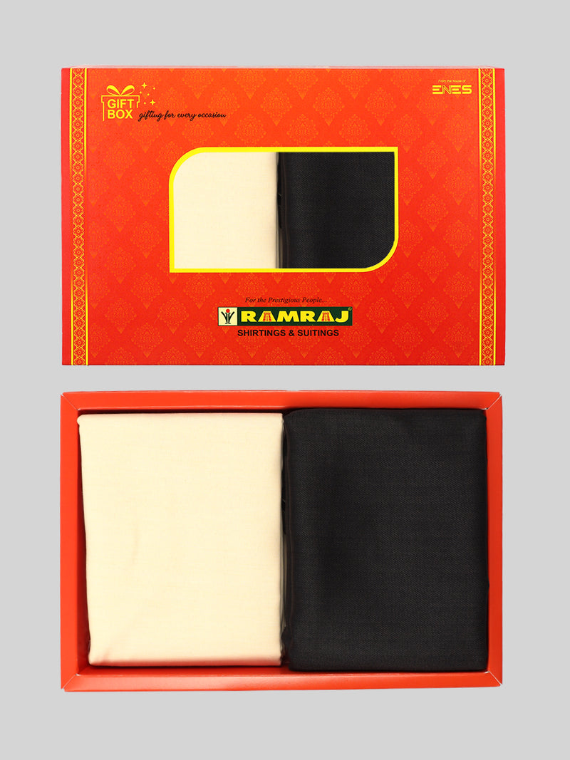 Cotton Plain Sandal Shirting & Brown Suiting Gift Box Combo GL87