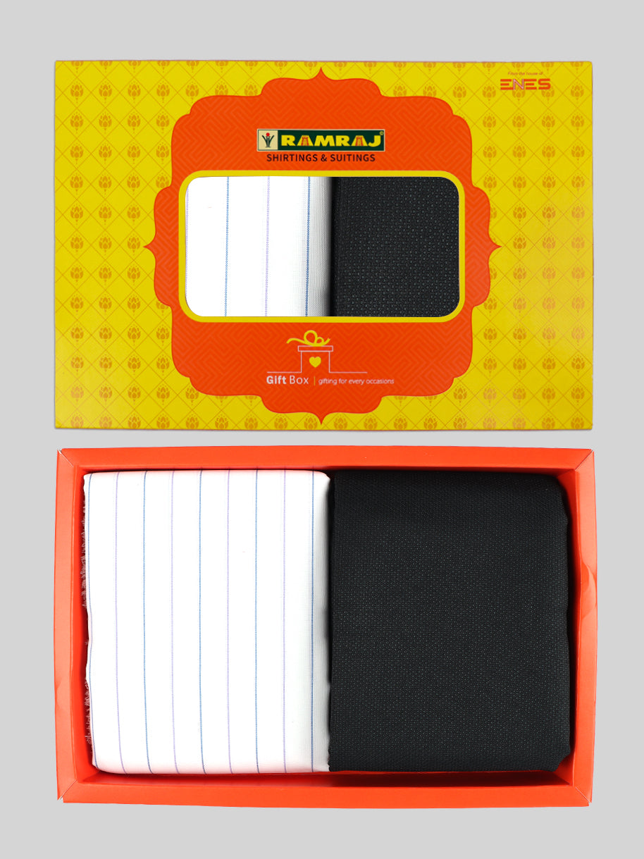 Men Cotton Blend Striped Shirting & Suiting Gift Box GL163
