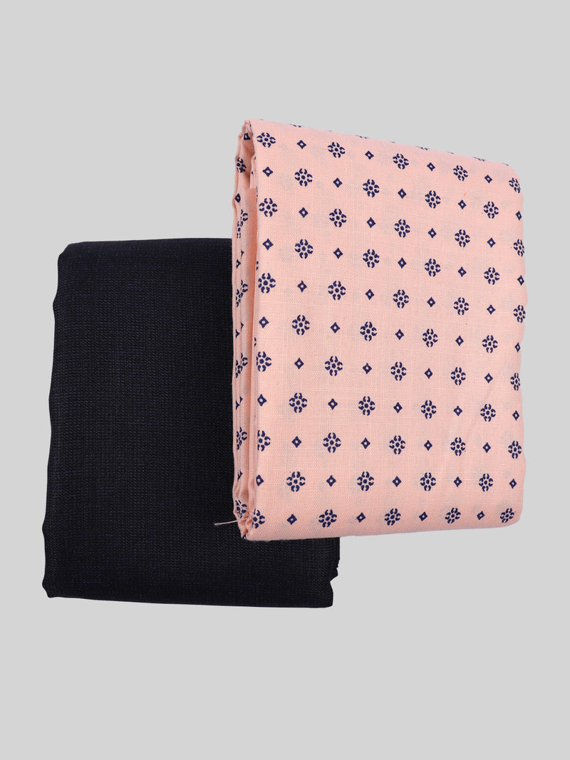 Cotton Printed Peach Shirting & Navy Suiting Gift Box Combo GL76