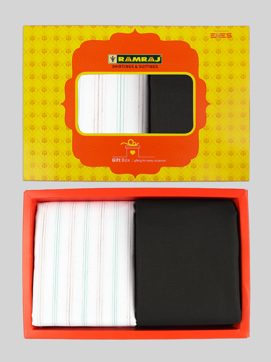 Men Cotton Blend Striped Shirting & Suiting Gift Box GL162