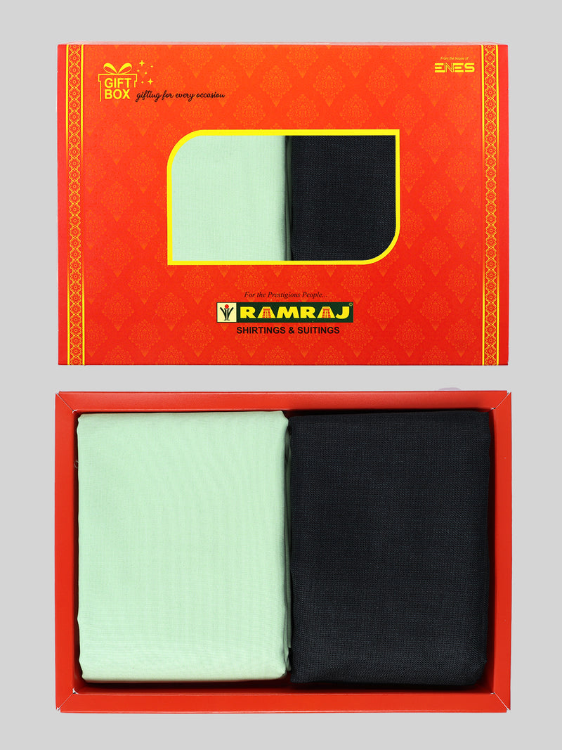 Cotton Plain Pista Green Shirting & Black Suiting Gift Box Combo GL74