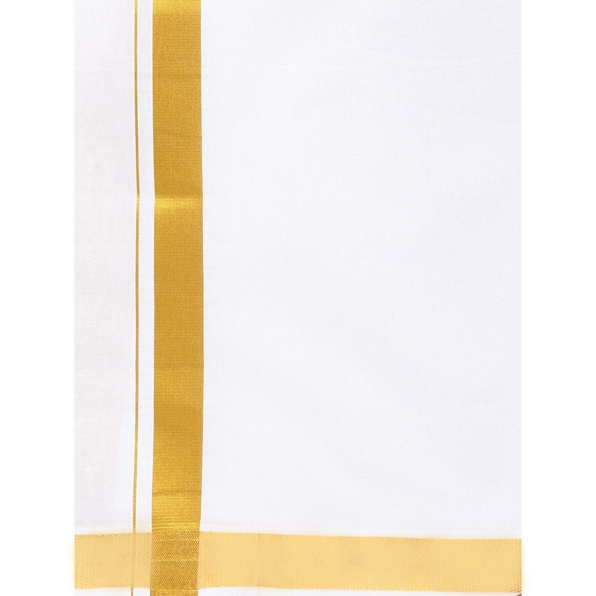 Mens Double Dhoti White with Gold Jari 2" Gold Special Plain-Zoom view