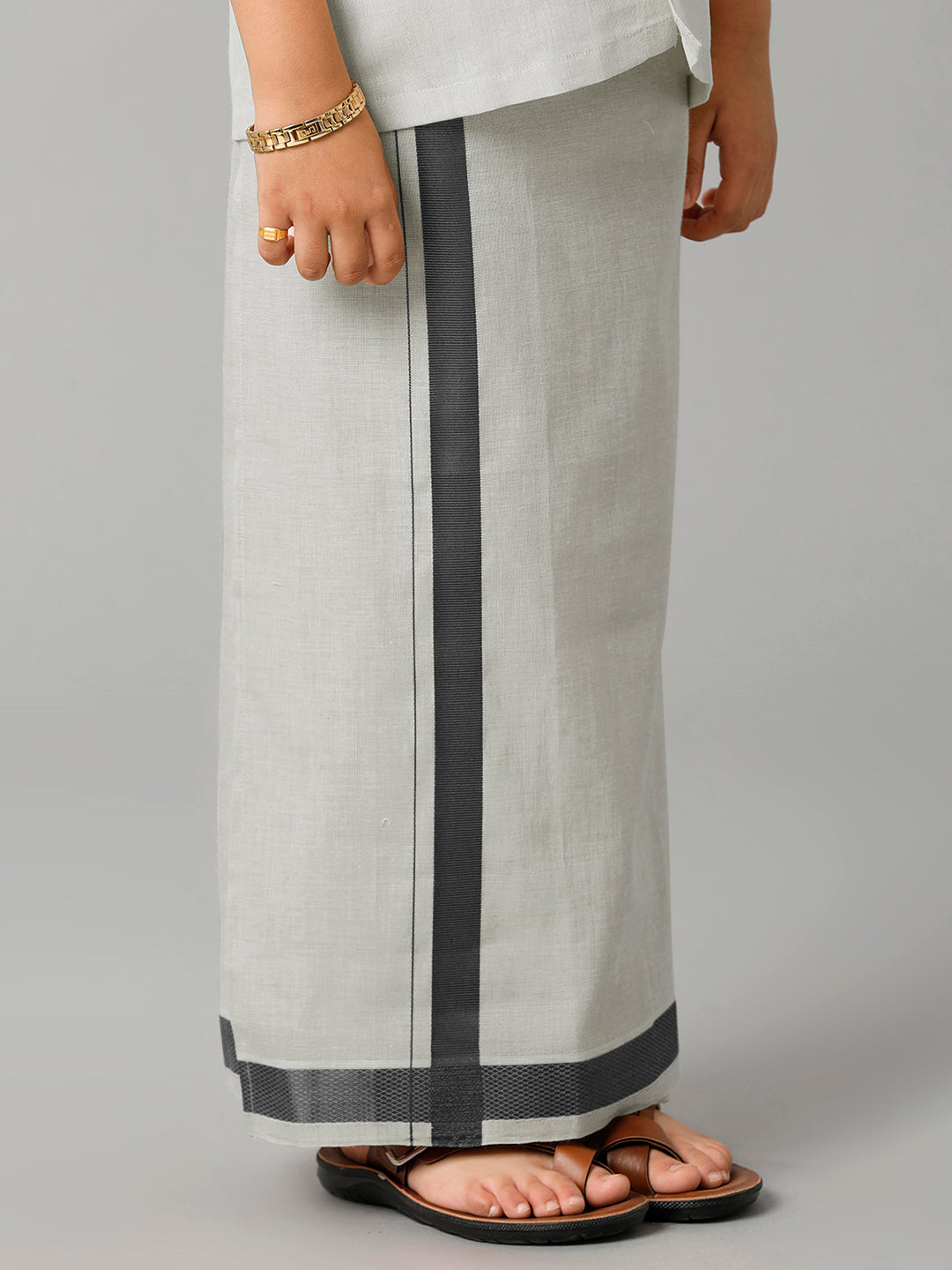 Boys Tissue Jari Half Sleeve Shirt Dhoti Set Sankalpam Steel Grey