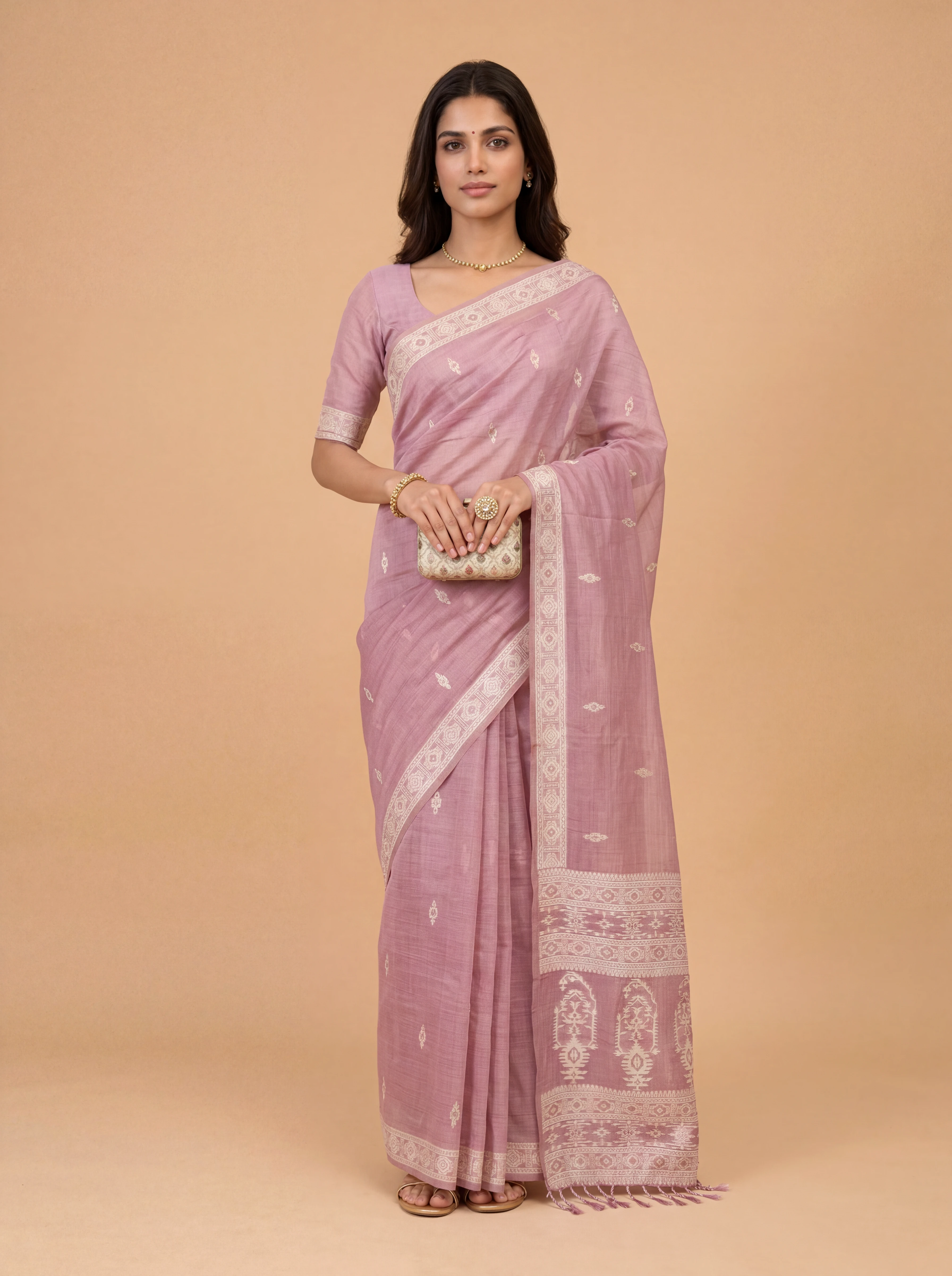 Women Pink Spun Poly Saree SP05