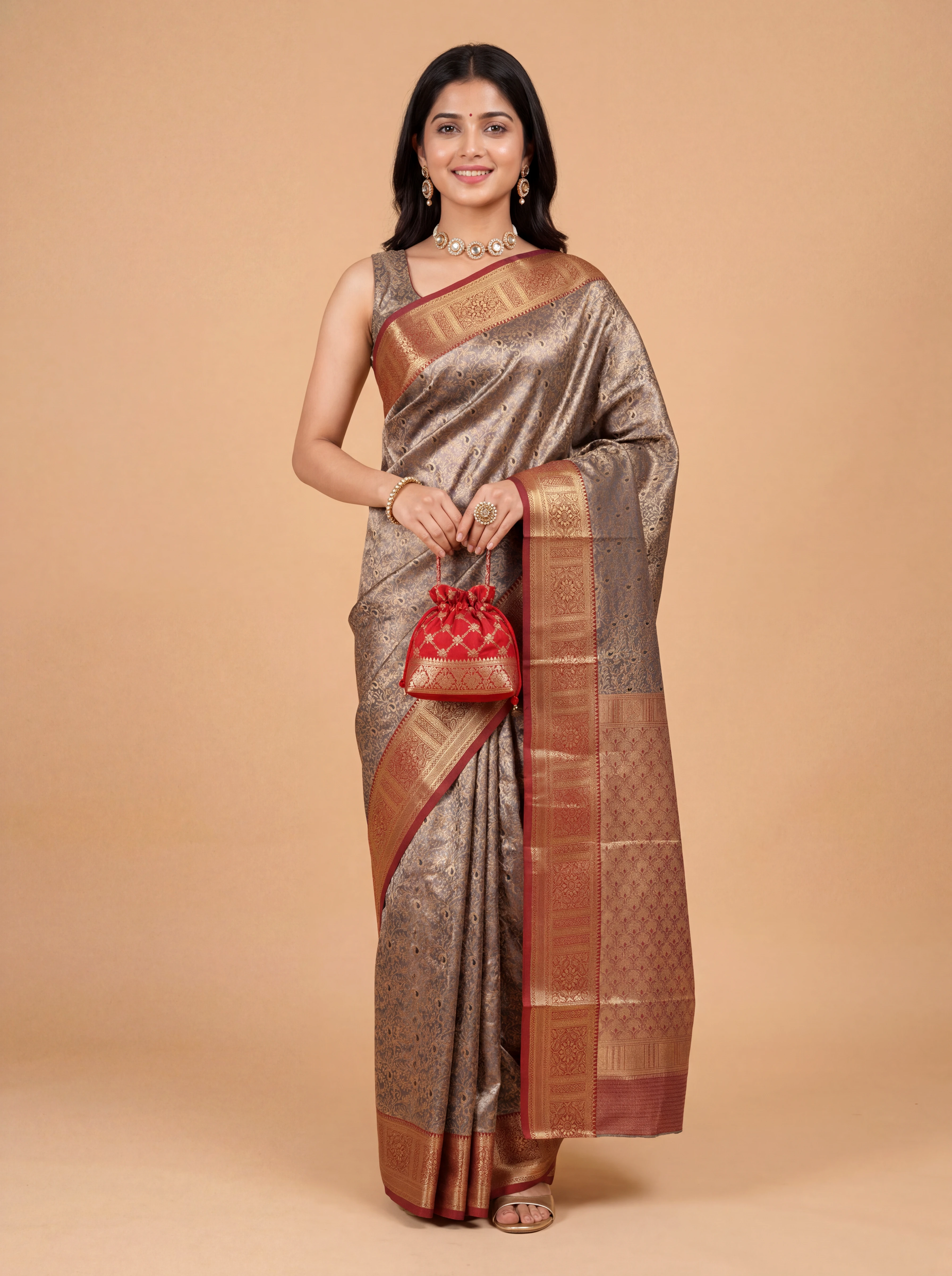 Women Art Silk Grey with Gold Saree ASS137