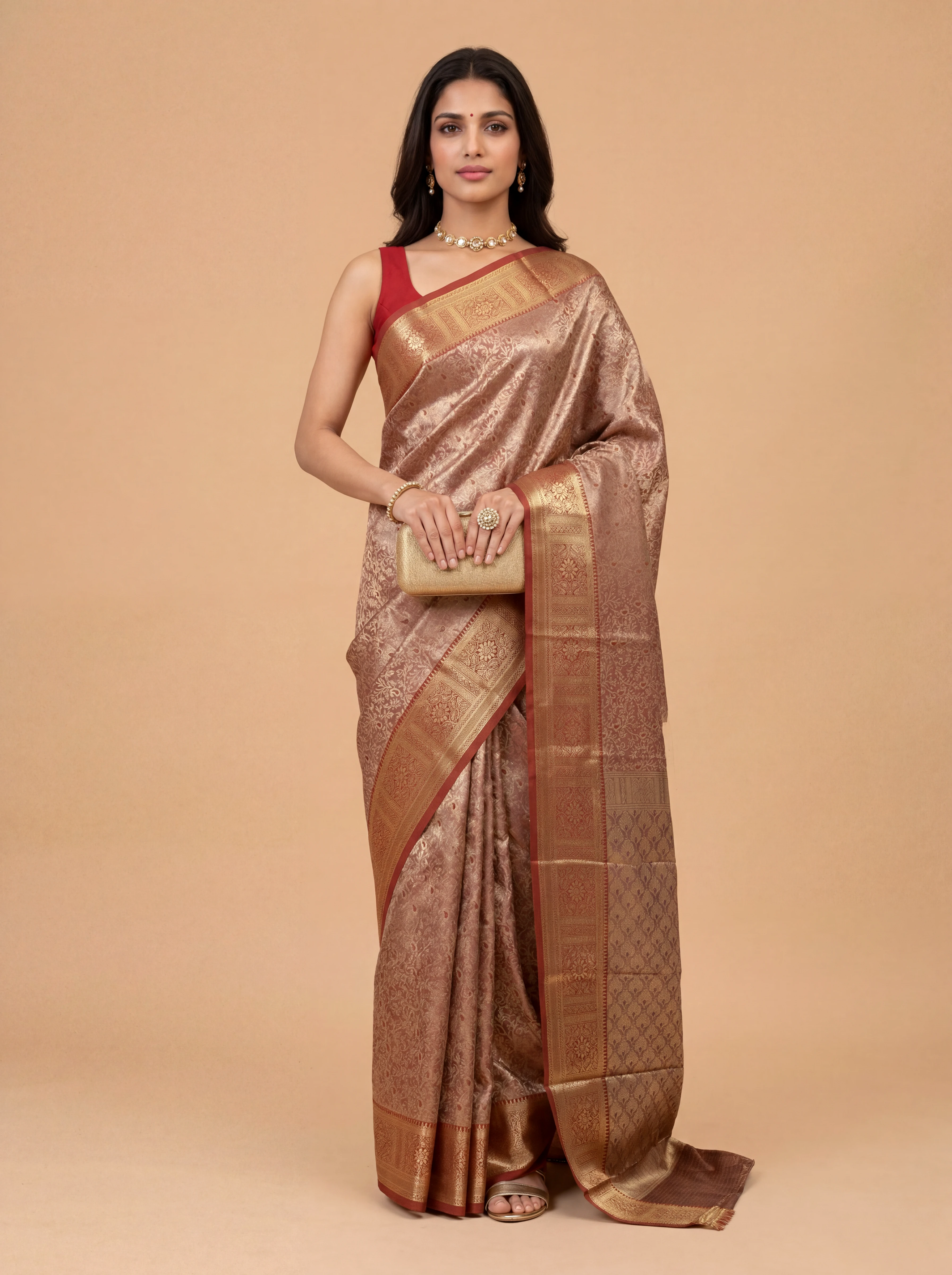 Women Art Silk Red with Gold Saree ASS142