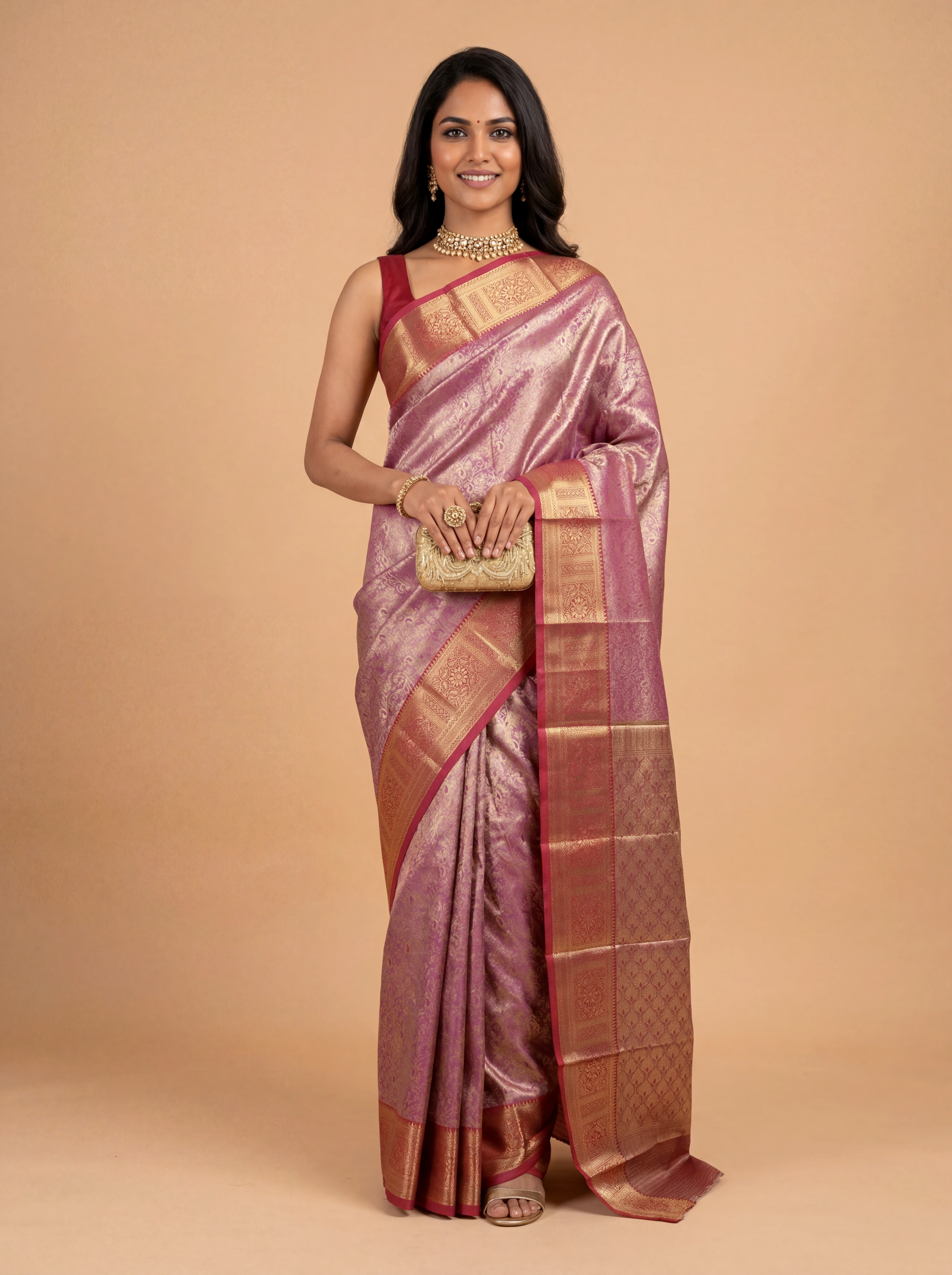 Women Art Silk Pink with Gold Saree ASS138