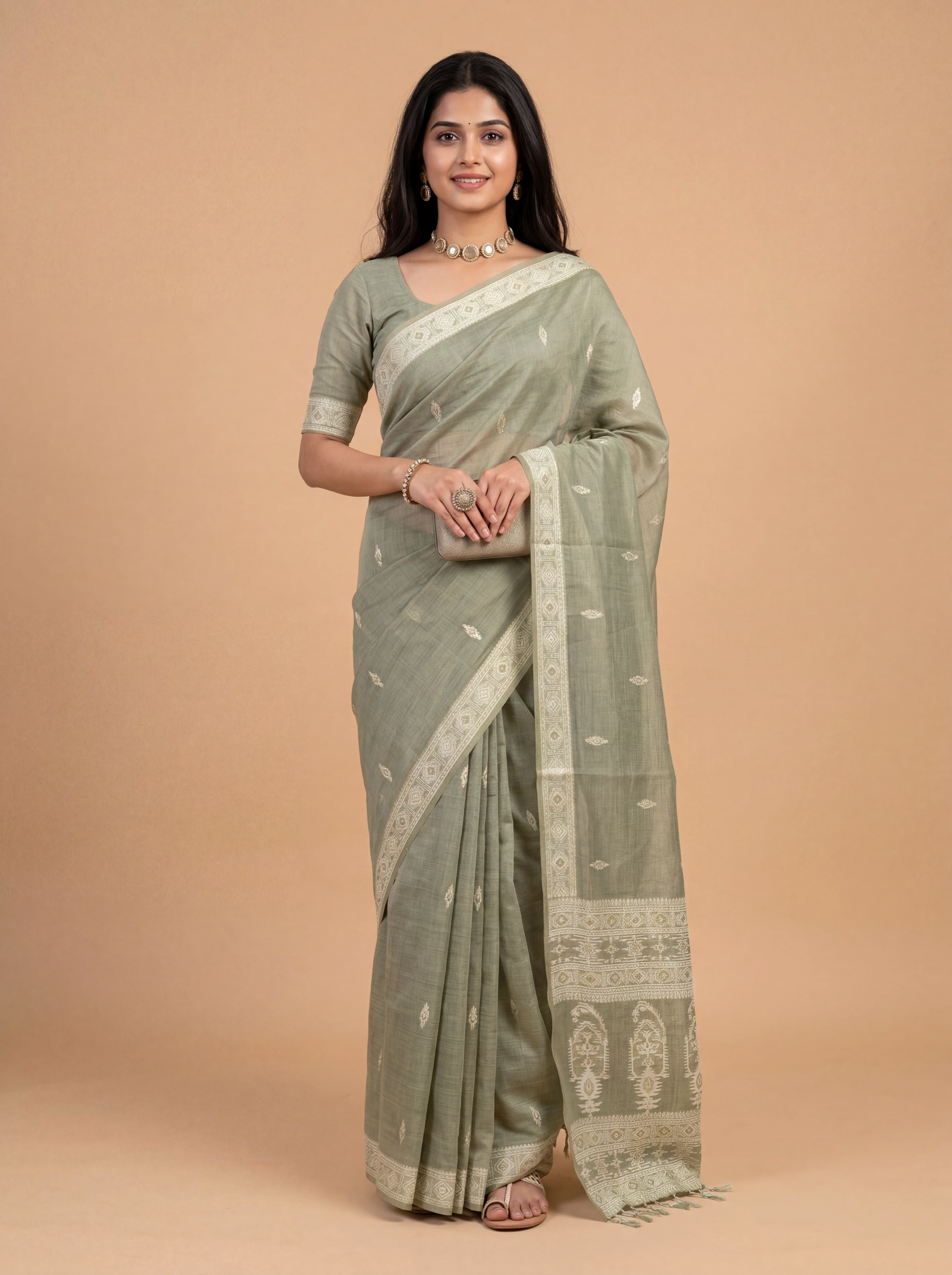 Women Green Spun Poly Saree SP06