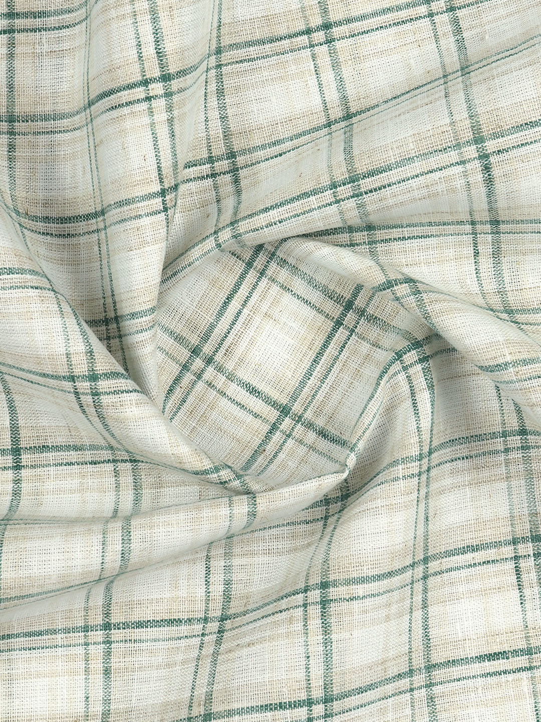 Cotton Rich Checked Green with Light Brown Shirt Fabric High Style