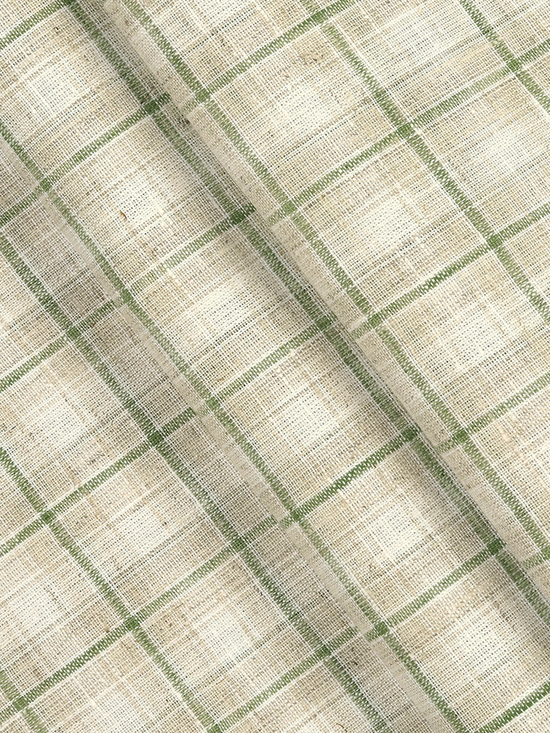 Cotton Rich Checked Green with Light Brown Shirt Fabric High Style