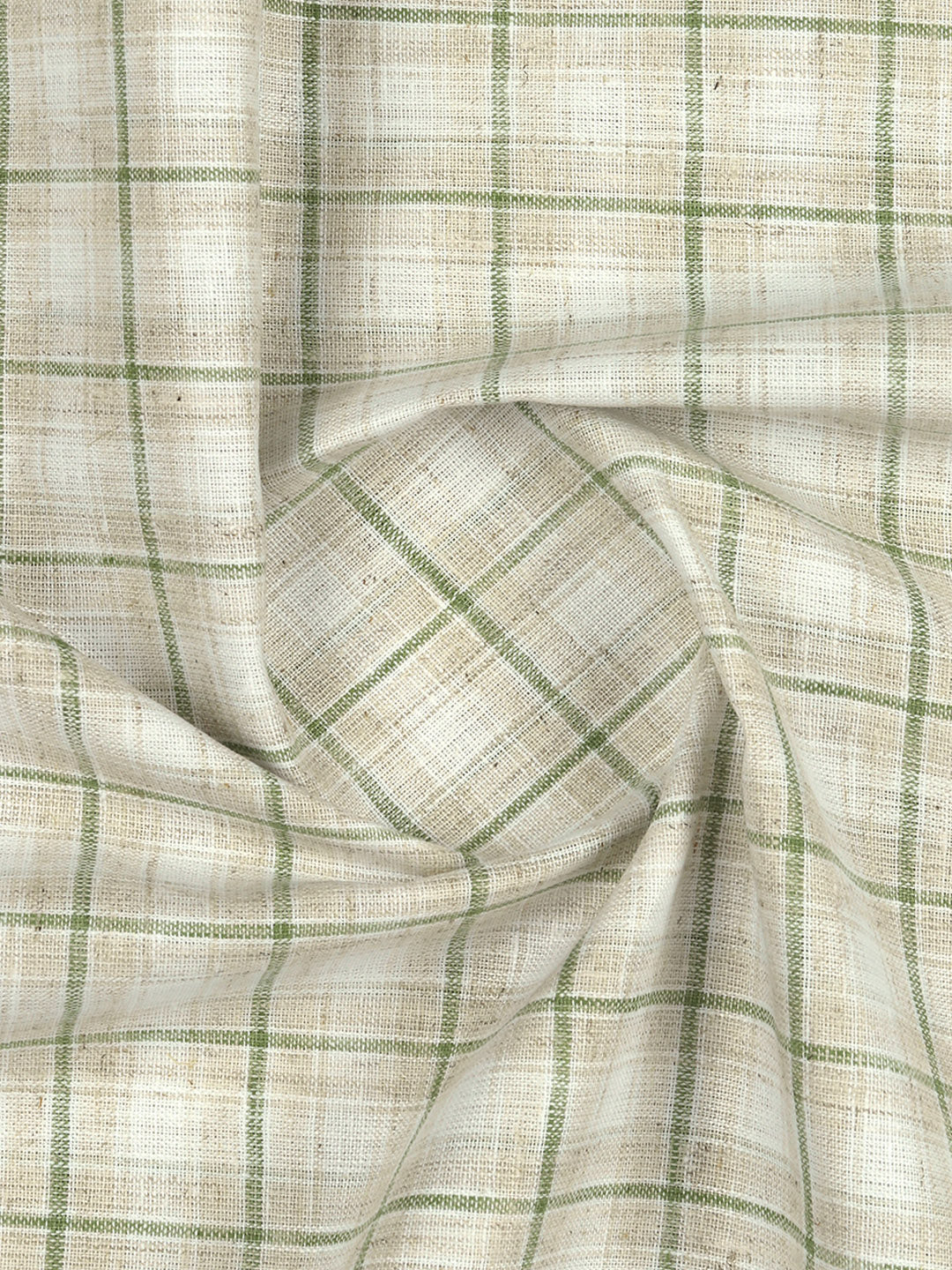 Cotton Rich Checked Green with Light Brown Shirt Fabric High Style
