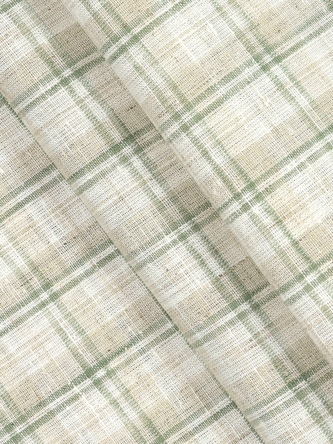 Cotton Rich Checked Light Brown with Green Shirt Fabric High Style