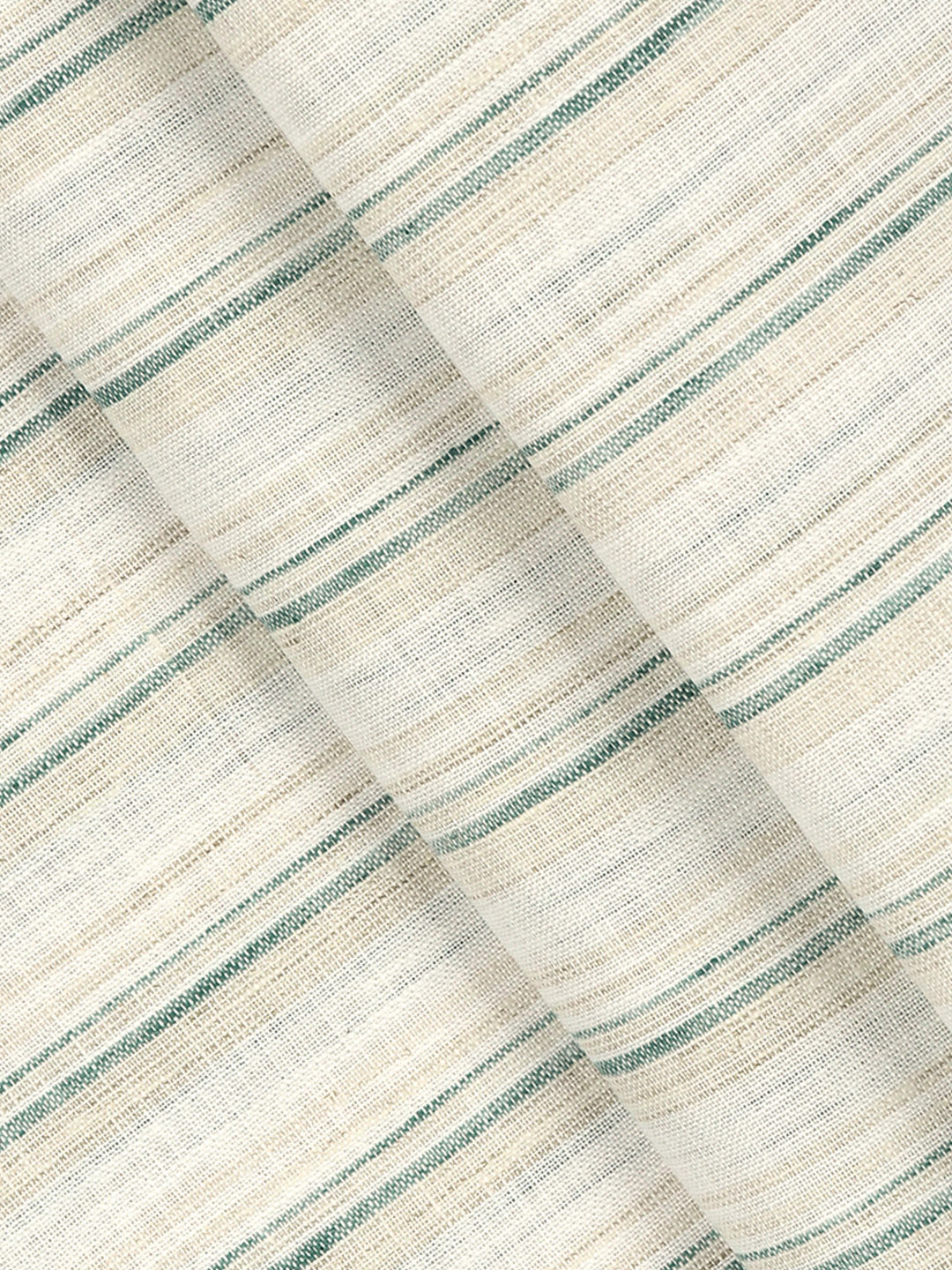 Cotton Blend Striped Shirt Fabric Green with Cream High Style