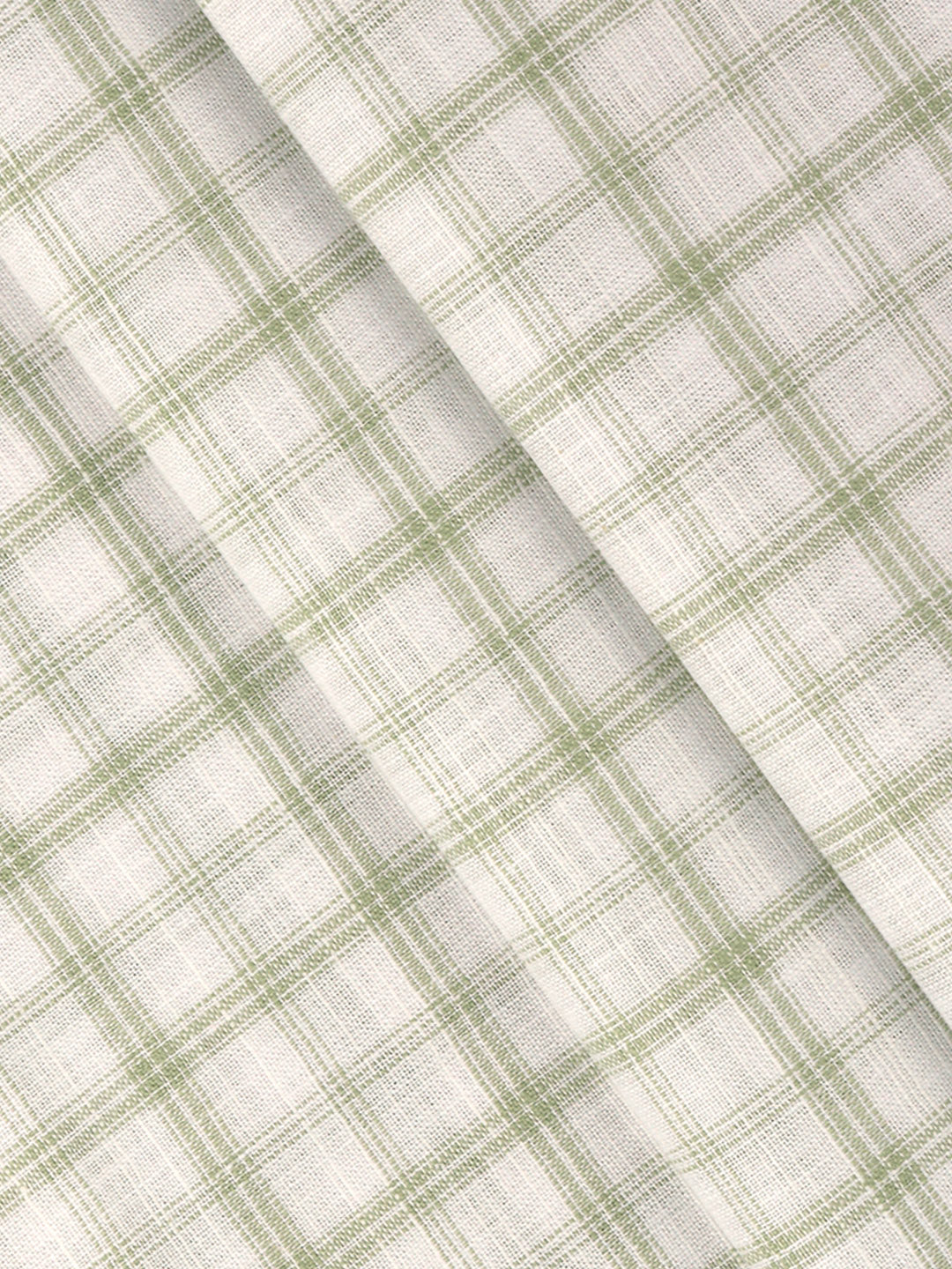 Men Cotton Rich Checked Shirt Fabric White with Green Infinity