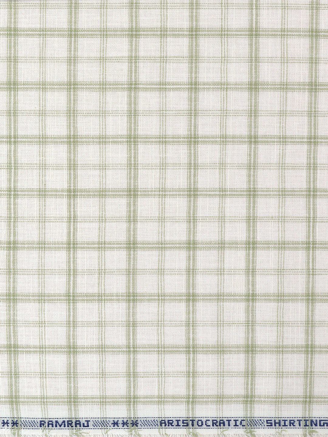 Men Cotton Rich Checked Shirt Fabric White with Green Infinity