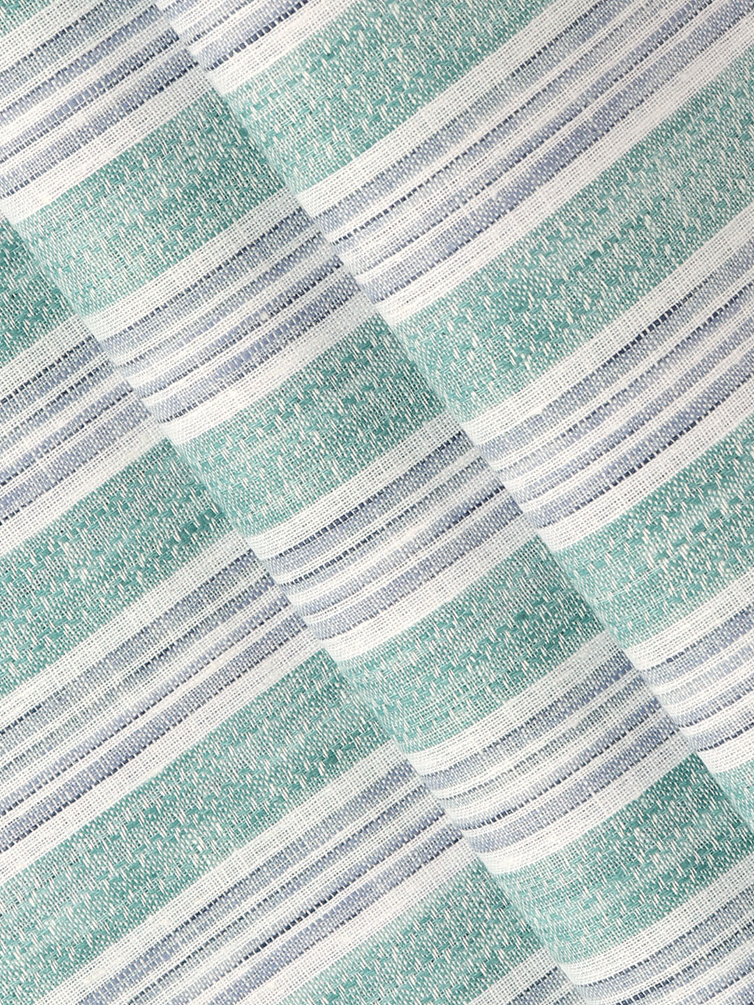 Cotton Blend Self Design Shirt Fabric Green with Blue High Style