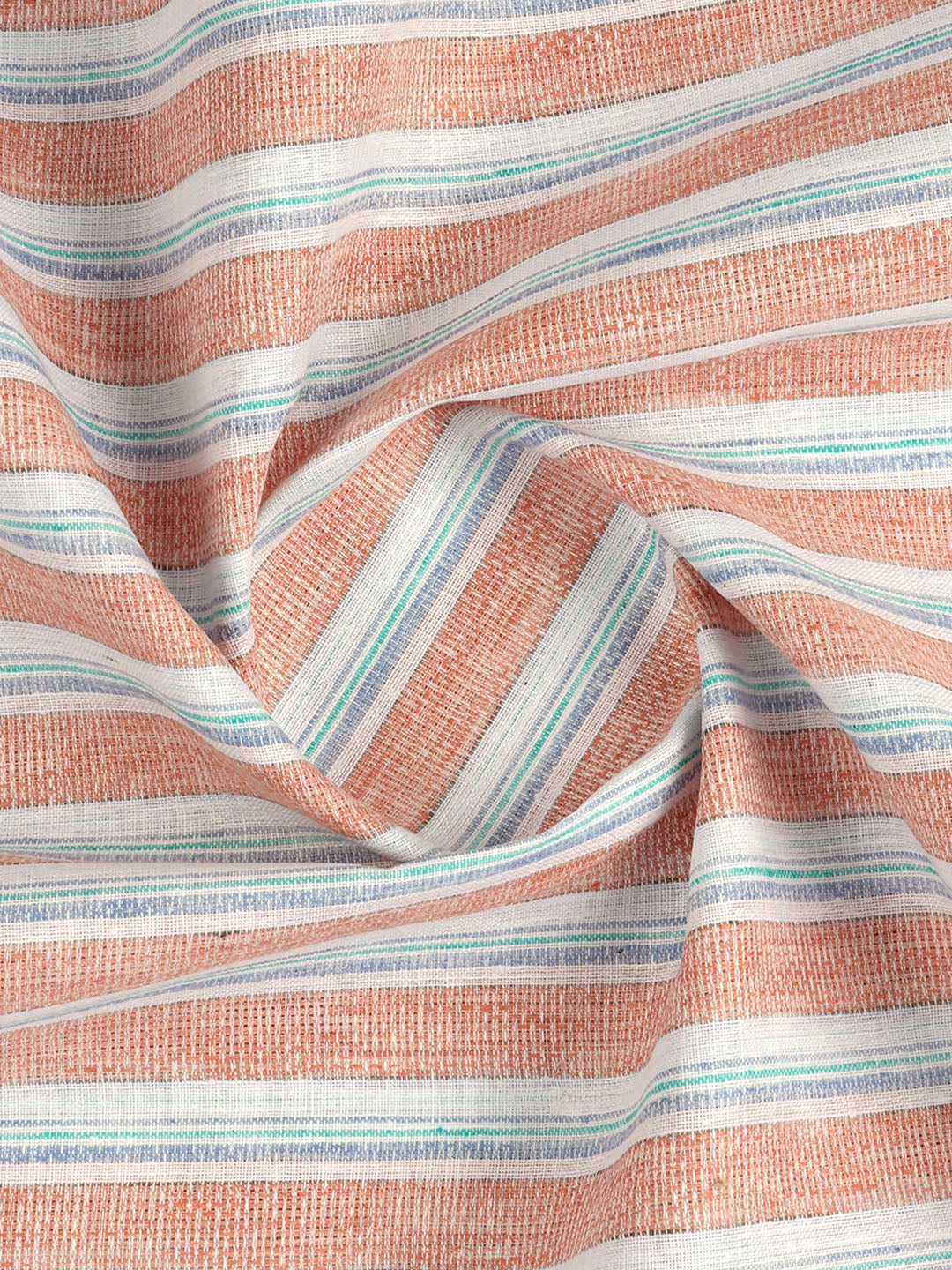 Cotton Blend Self Design Shirt Fabric Orange with White High Style