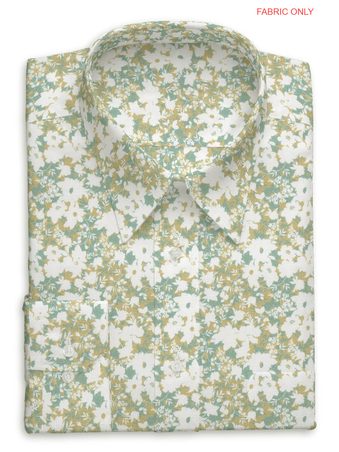 Cotton Printed White with Green Colour Shirt Fabric - OSLO