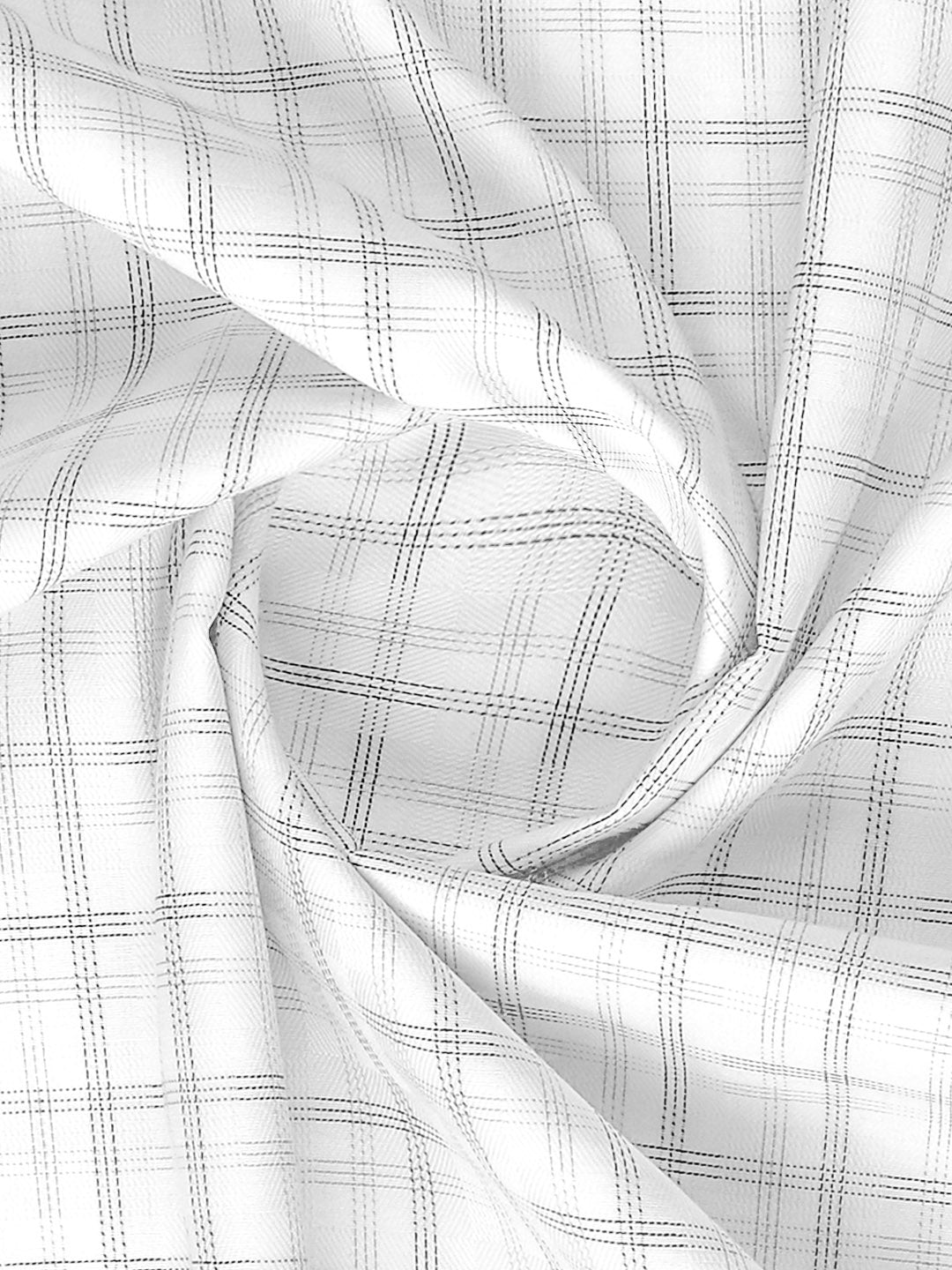 Mens Cotton Rich Checked Shirt Fabric White with Black High Style