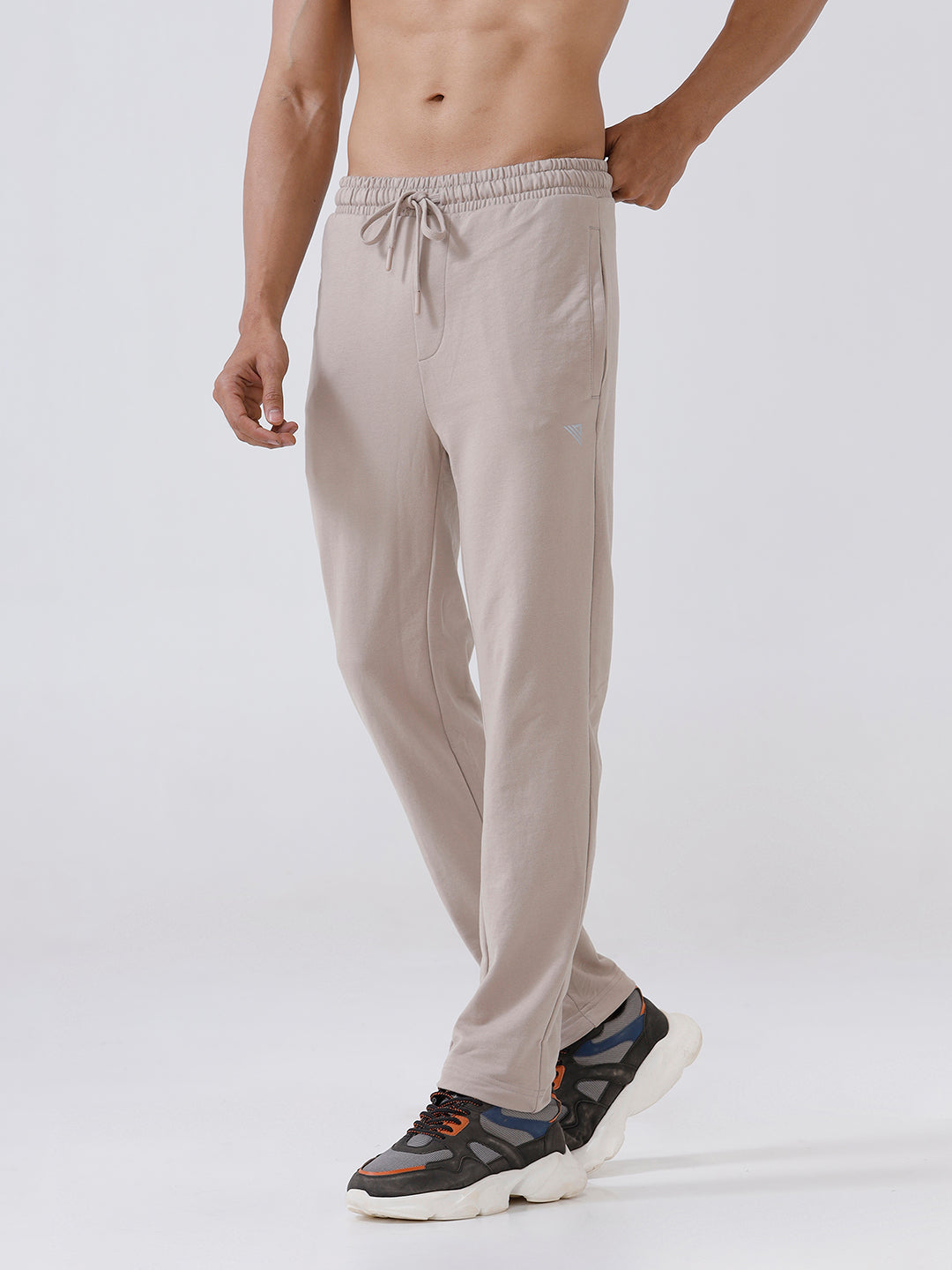 Men Combed Cotton Rich Track Pant with Side Pockets Beige ETT6