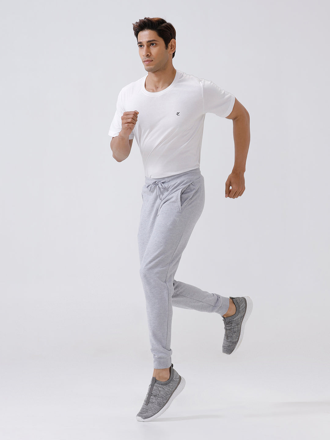 Men Combed Cotton Rich Jogger with Side Pockets Grey Melange EJ1