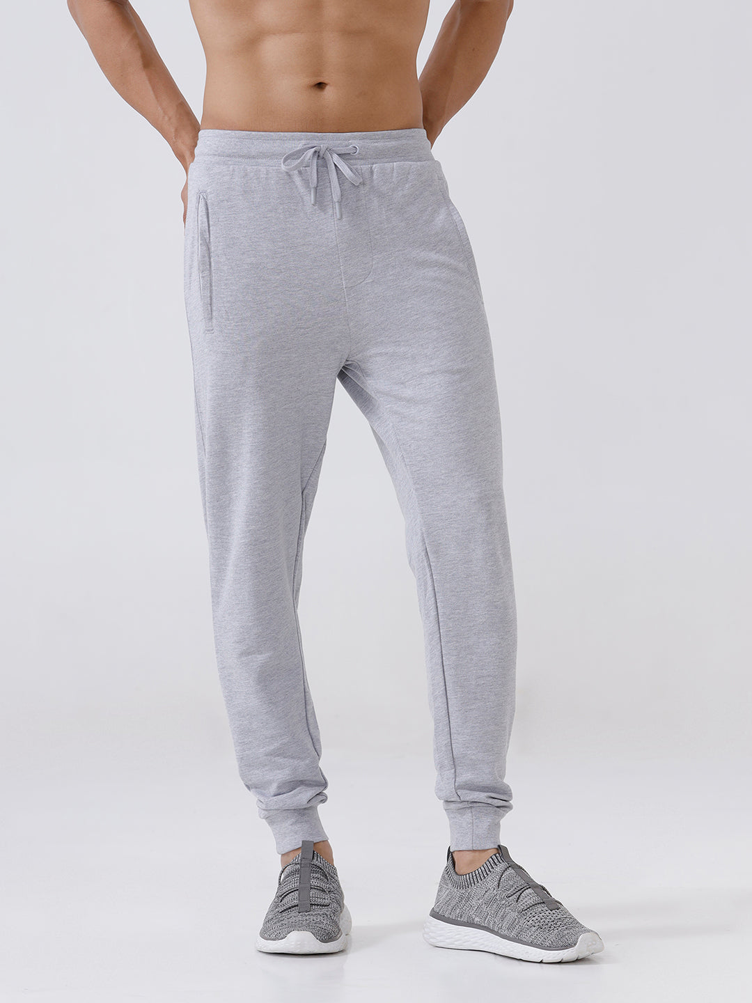Men Combed Cotton Rich Jogger with Side Pockets Grey Melange EJ1