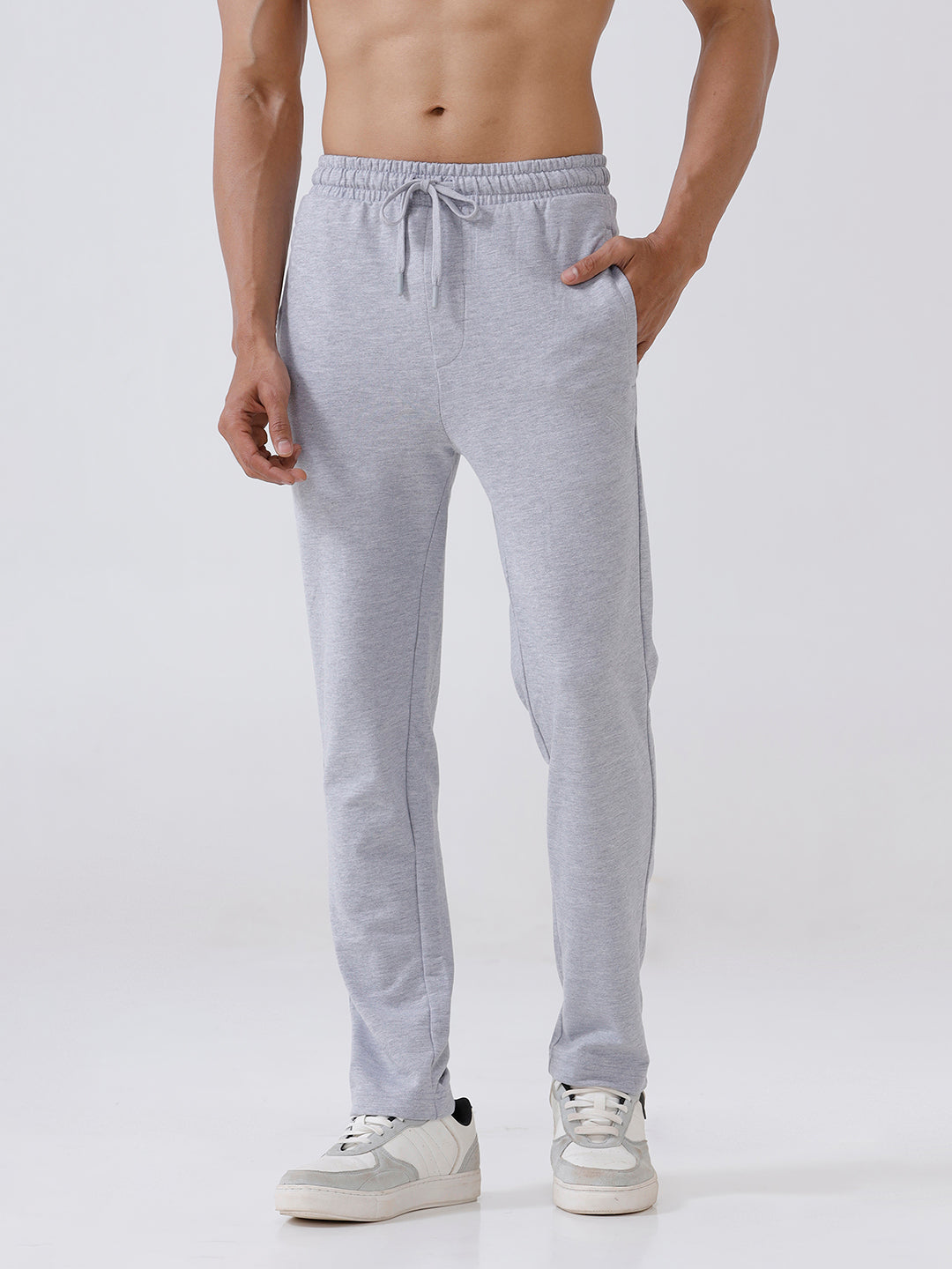 Men Combed Cotton Rich Track Pant with Side Pockets Grey Melange ETT3