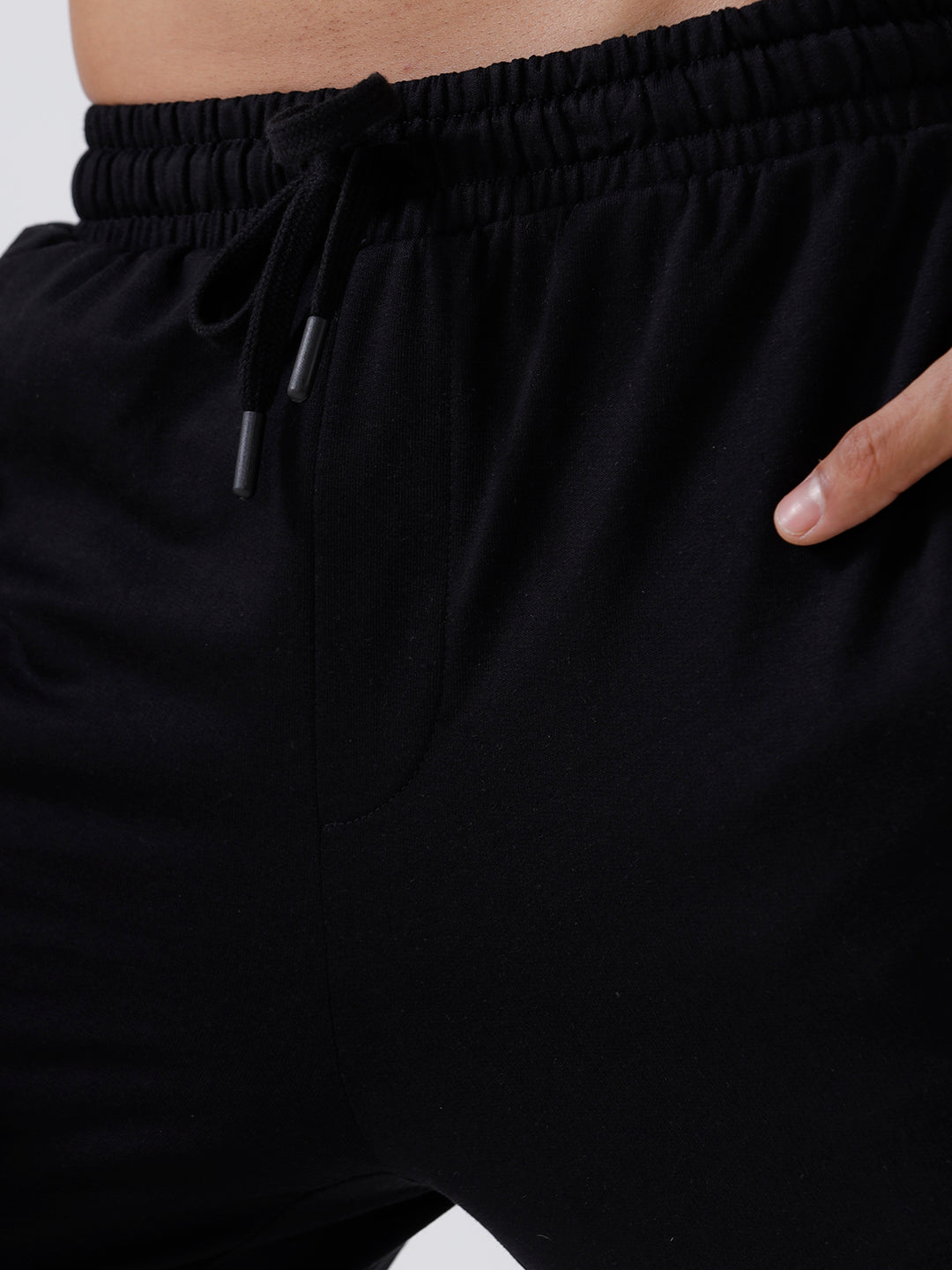 Men Combed Cotton Rich Track Pant with Side Pockets Black ETT1