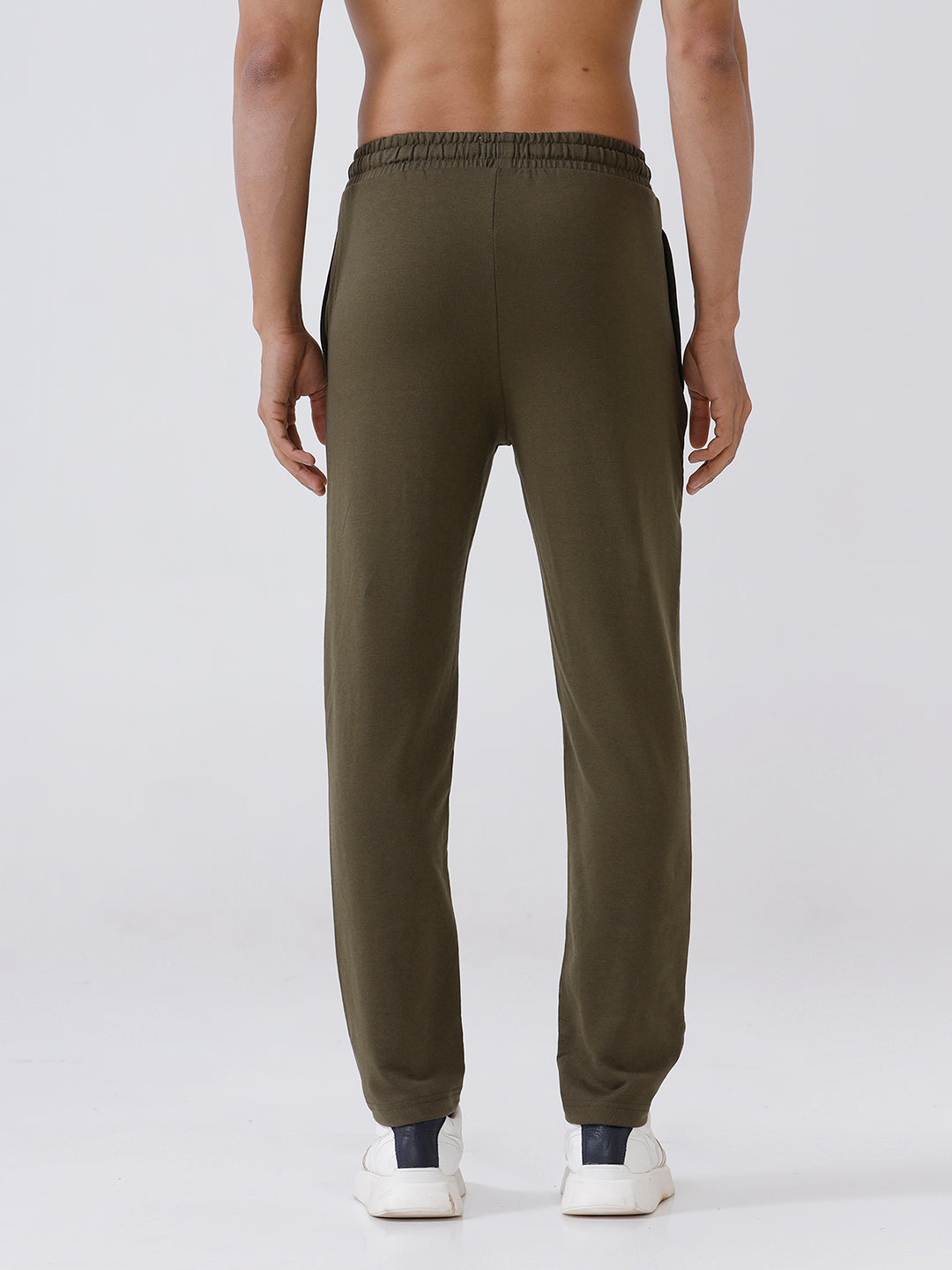 Men Combed Cotton Rich Track Pant with Side Pockets Olive ETT5
