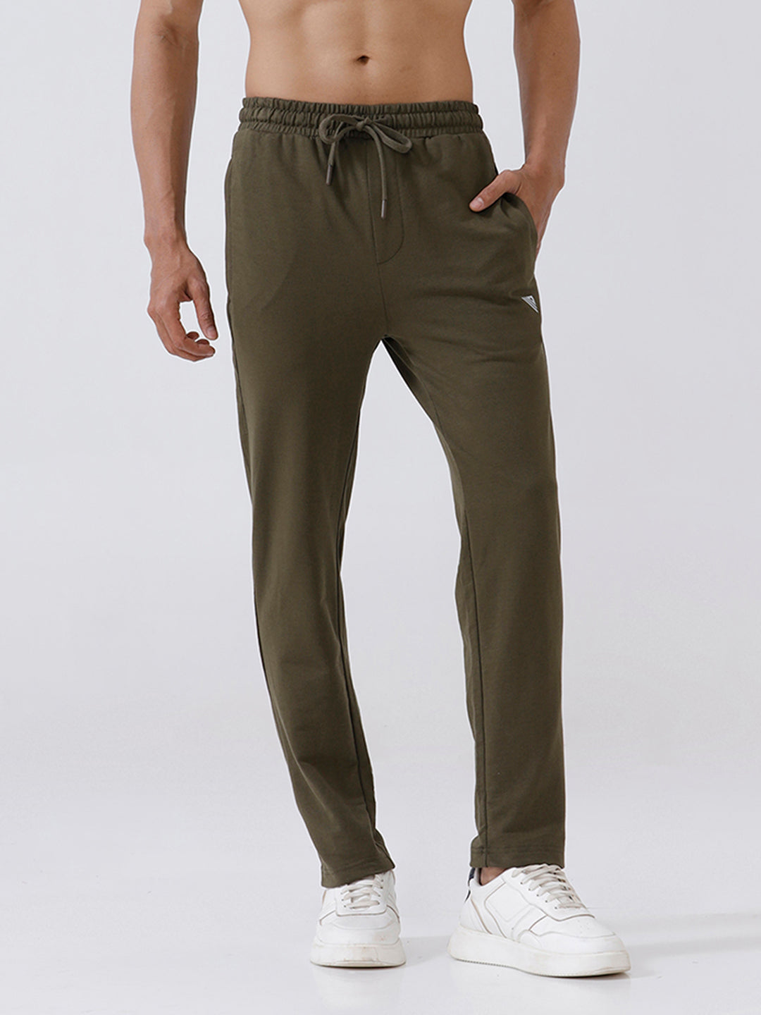 Men Combed Cotton Rich Track Pant with Side Pockets Olive ETT5