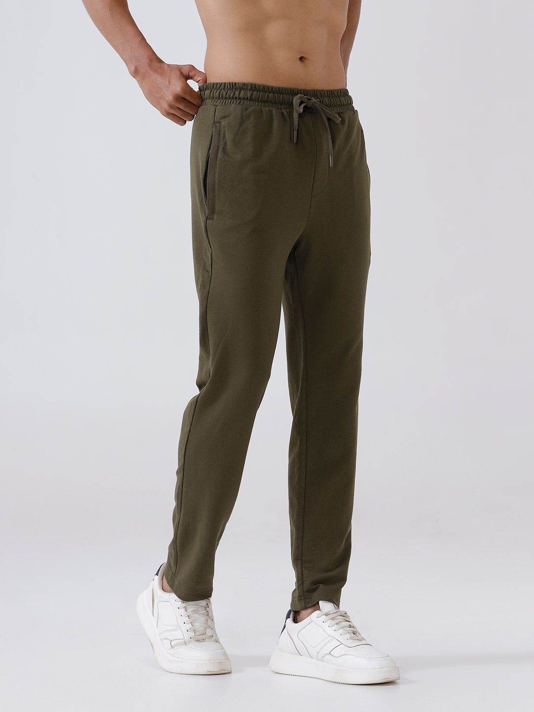 Men Combed Cotton Rich Track Pant with Side Pockets Olive ETT5