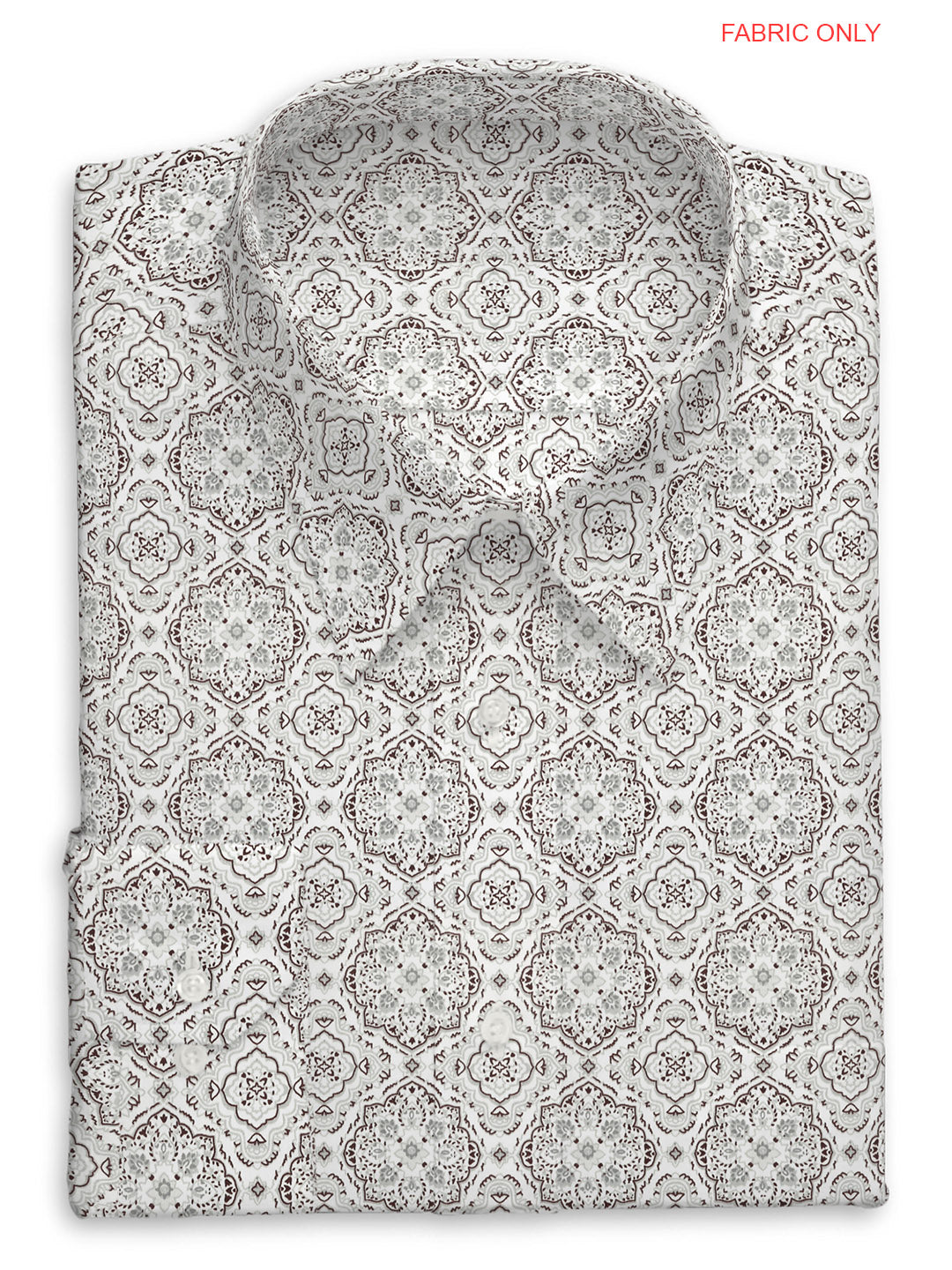 100% Premium Cotton Radiant Print White With Maroon Colour Shirt Fabric - OSLO
