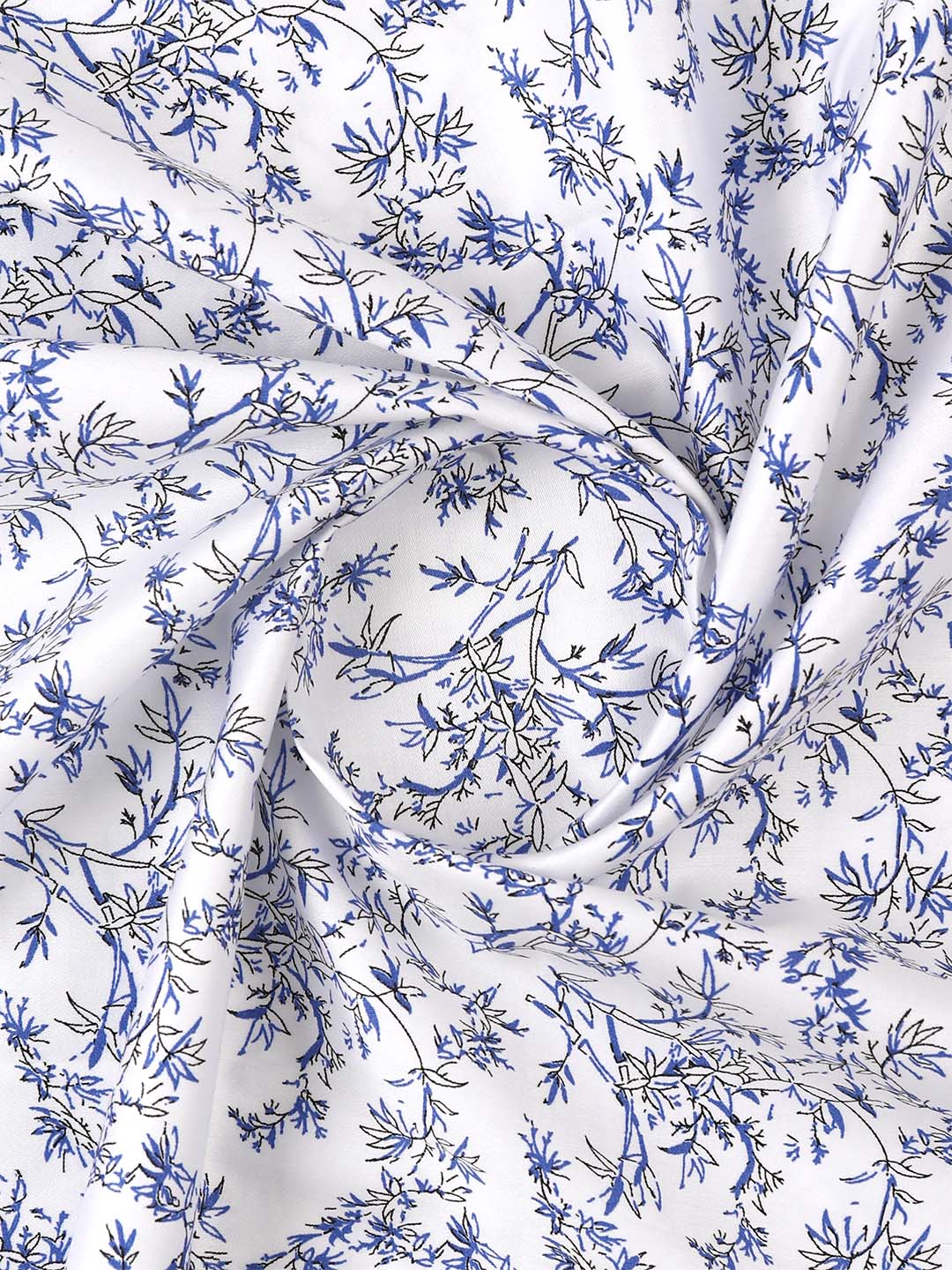 Mens Cotton Rich White with Blue Printed Shirt Fabric Oslo Print