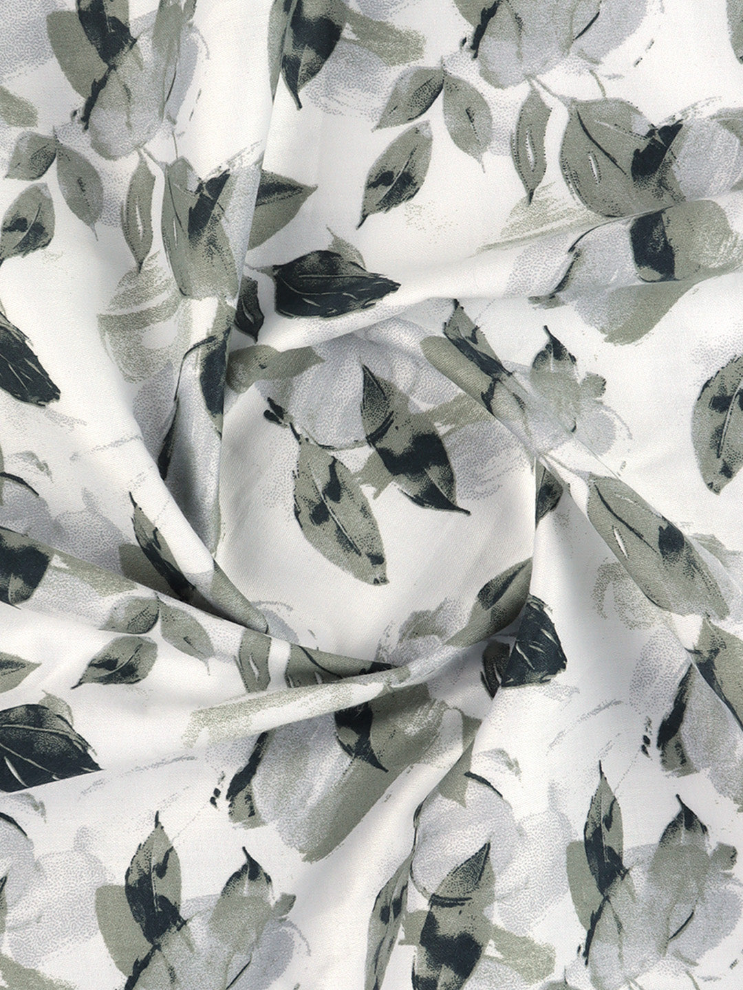 Men 100% Cotton White with Green Printed Shirt Fabric Oslo Print