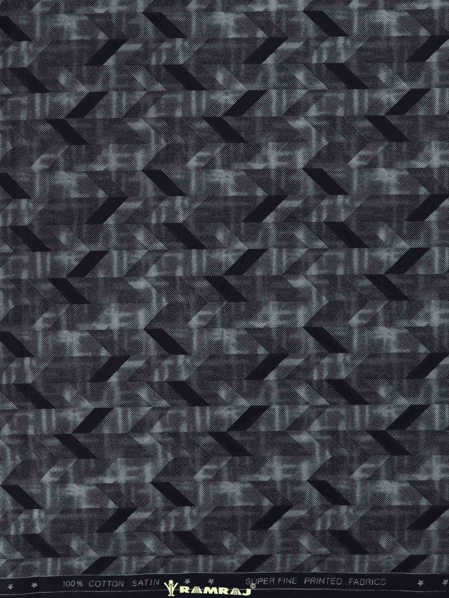 100% Cotton Navy with Grey All-over Print Shirt Fabric Alpha -Zoom view
