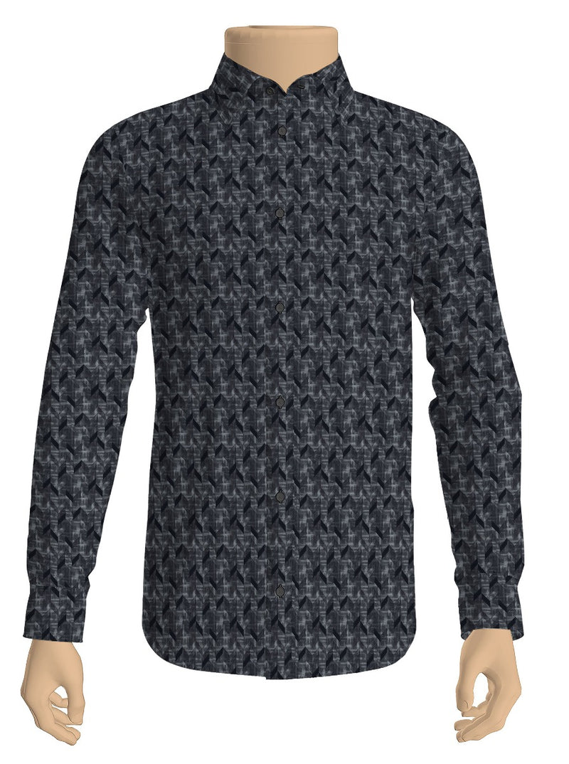 100% Cotton Navy with Grey All-over Print Shirt Fabric Alpha