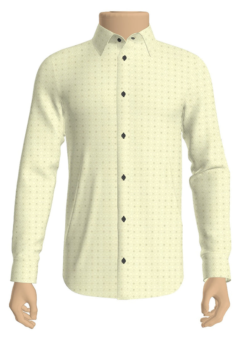 100% Cotton Yellow with Grey All-over Print Shirt Fabric Alpha