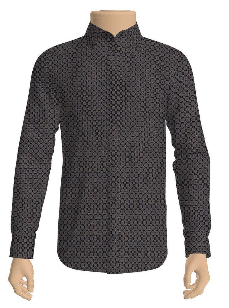 100% Cotton Grey with Navy All-over Print Shirt Fabric Alpha