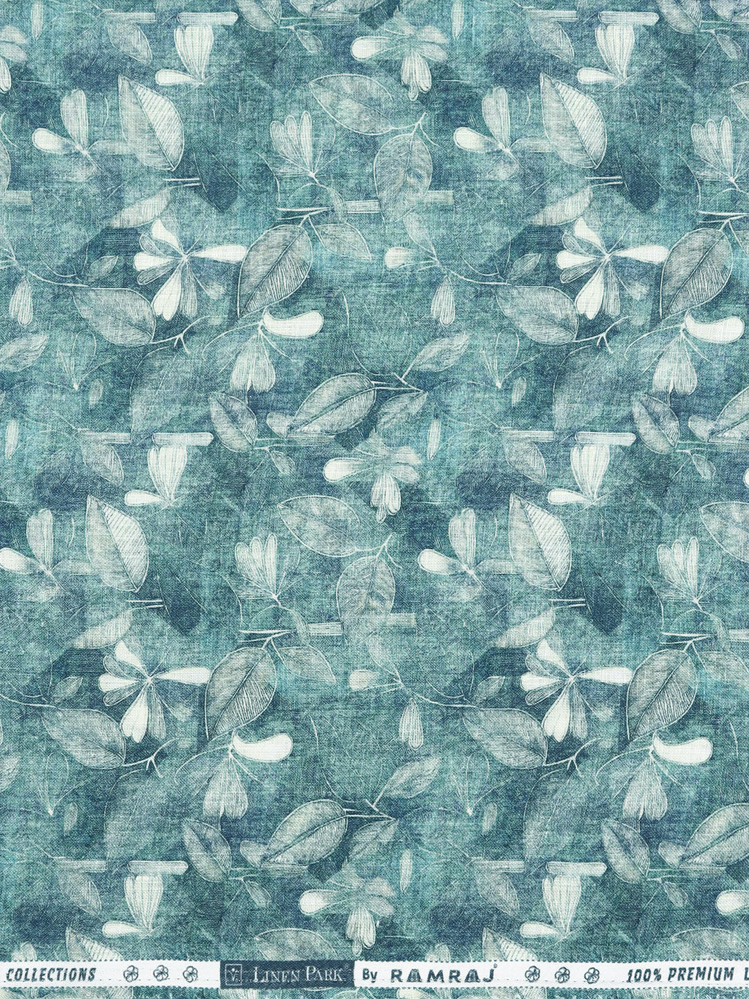 Men Pure Linen Teal Green Printed Shirt Fabric Luxurious Bit