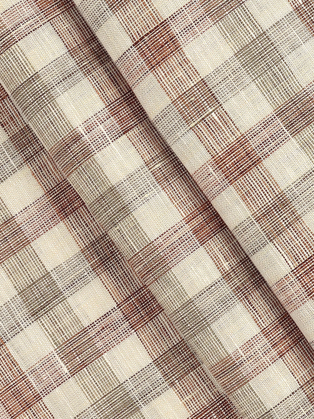 Men 100% Premium Linen Checked Sandal Shirt Fabric Texena