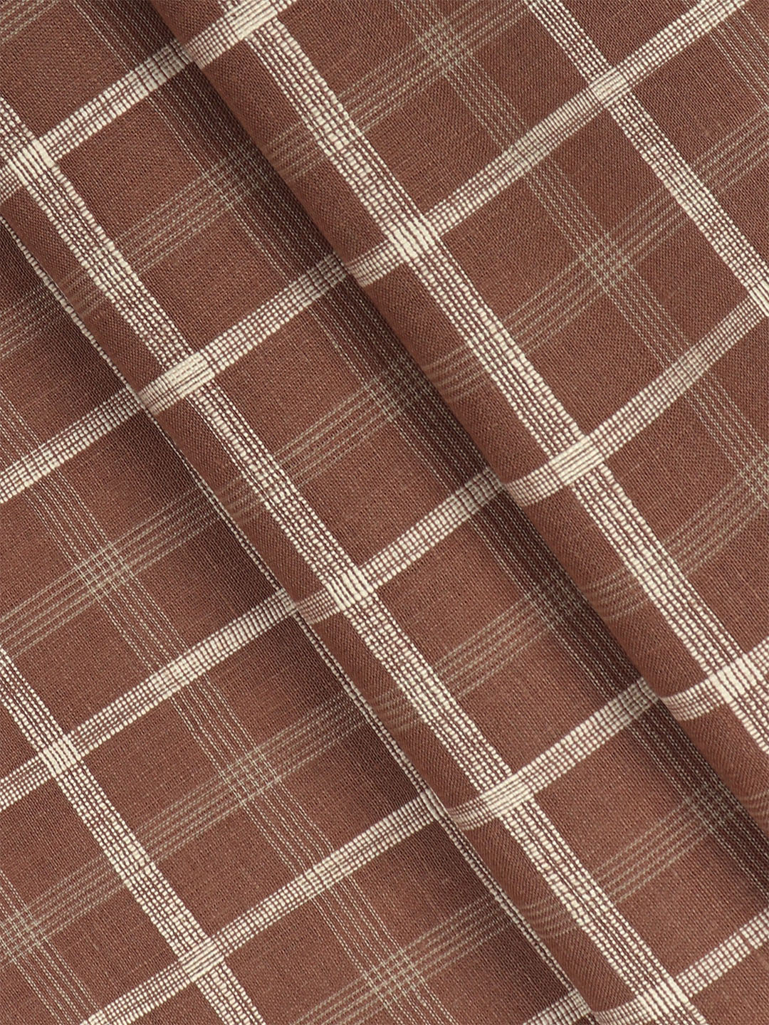 Mens Pure Linen Checked Brown Shirt Fabric