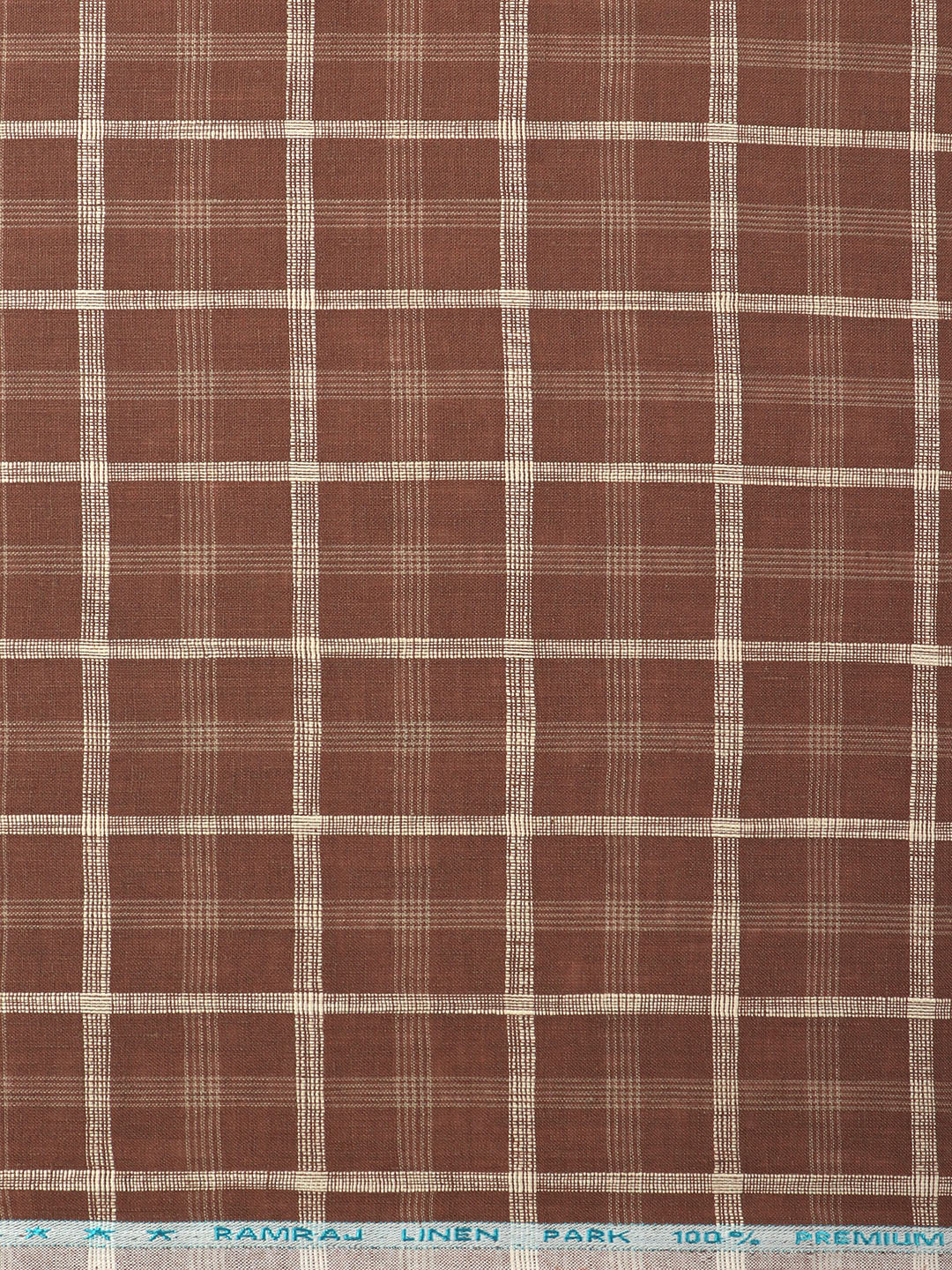 Pure Linen Checked Shirt Fabric Brown