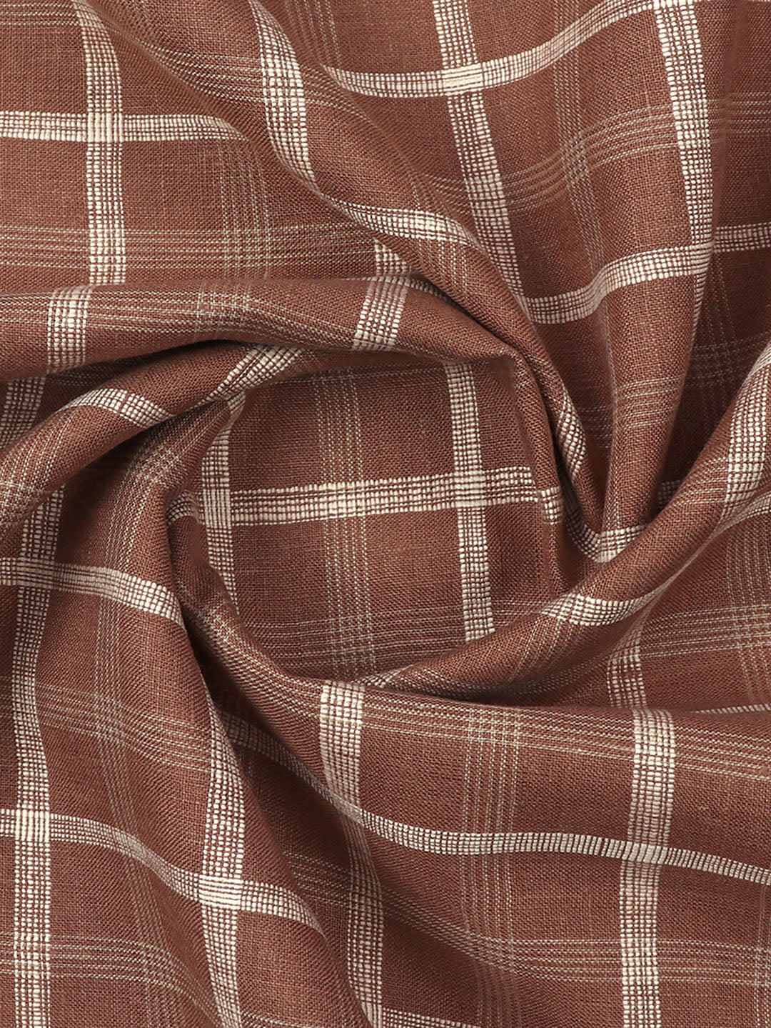 Mens Pure Linen Checked Brown Shirt Fabric