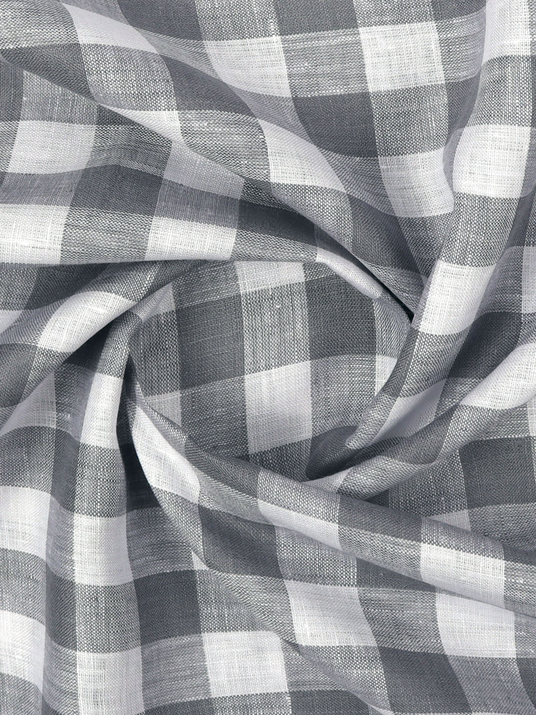 Mens Pure Linen Checked Shirt Fabric Grey