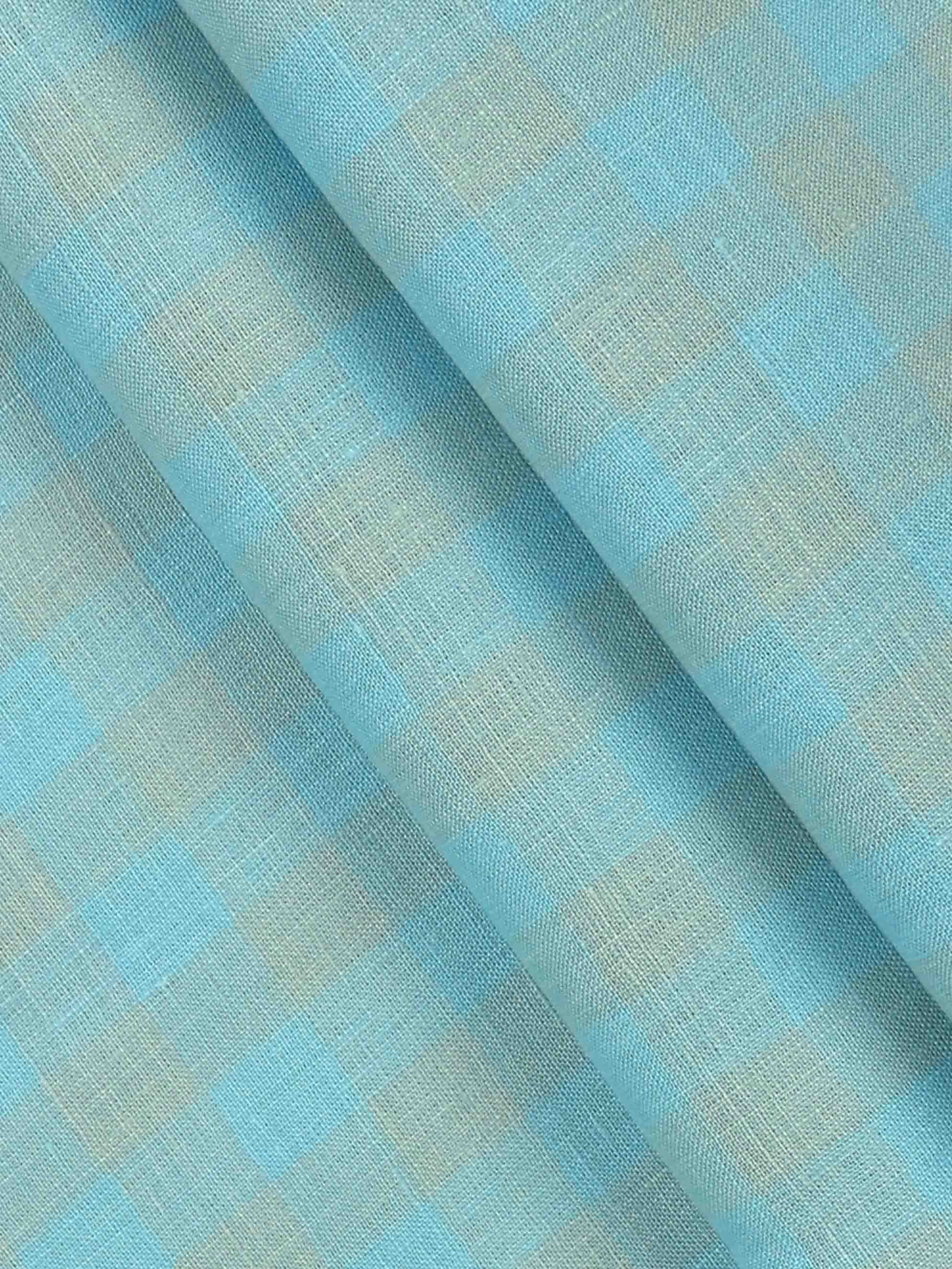 Pure Linen Blue Checked Shirt Fabric-Linen Park Texena