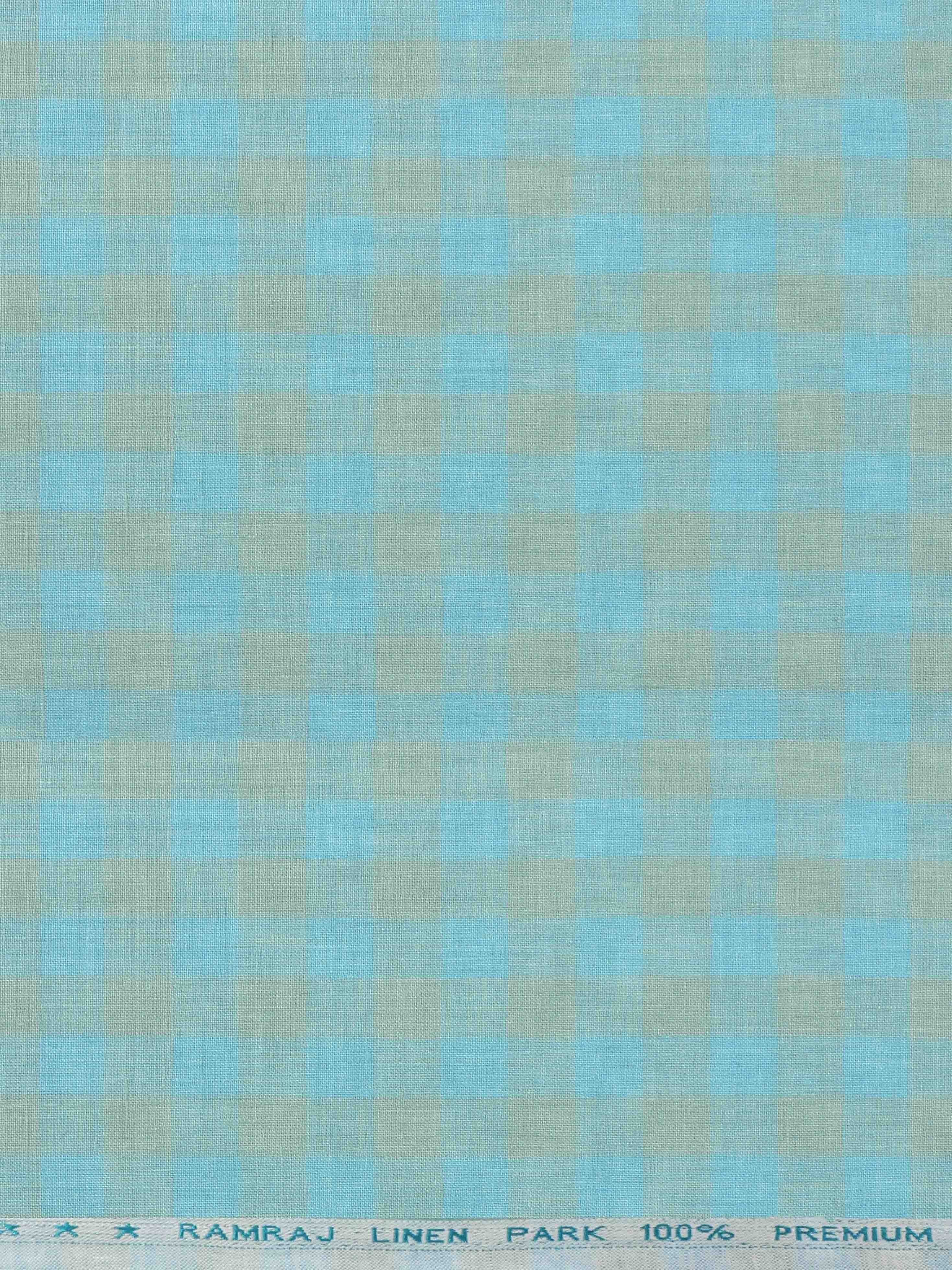 Pure Linen Blue Checked Shirt Fabric-Linen Park Texena